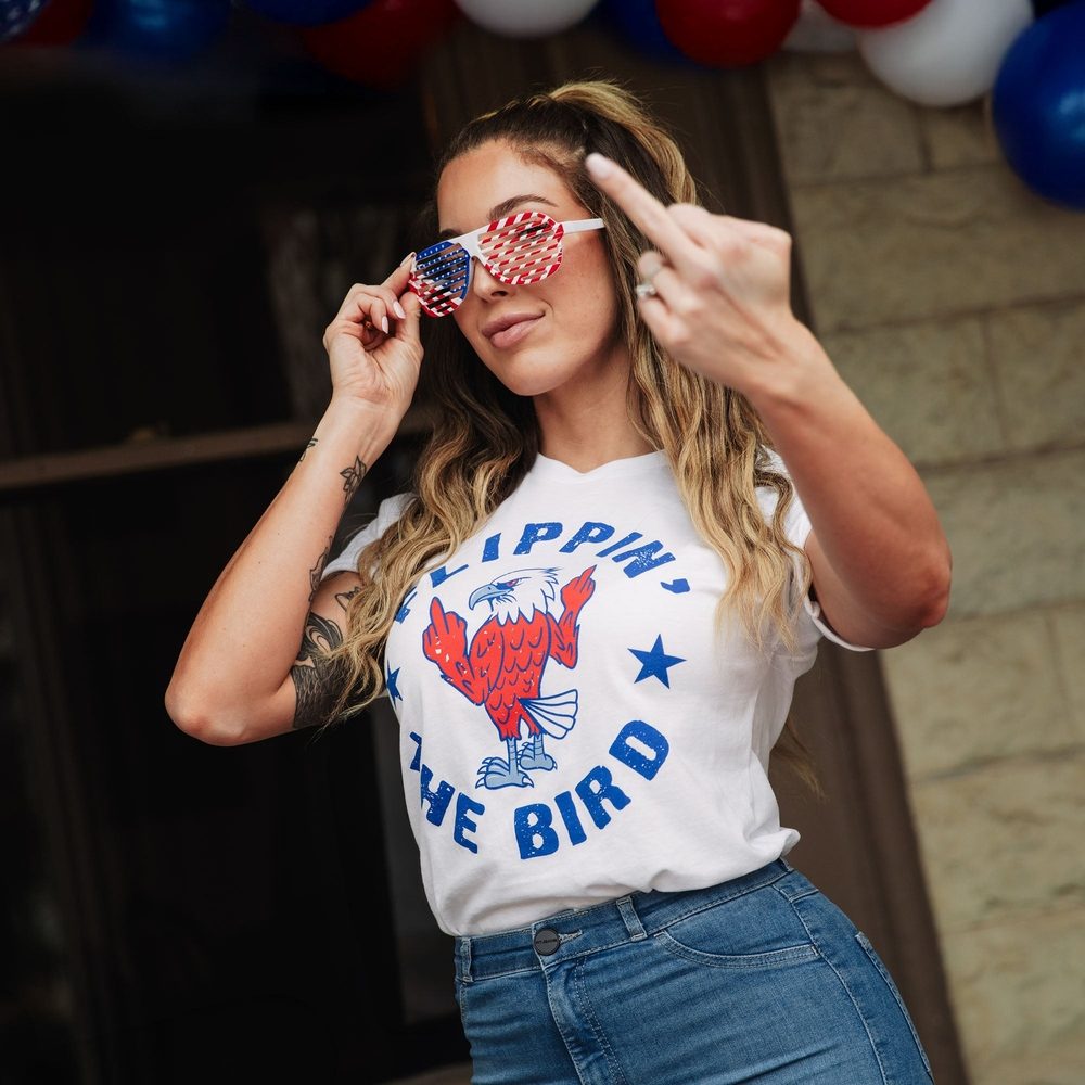 Women's Flippin' The Bird Boyfriend Fit T-Shirt - White | Casual Graphic Tee for Women | Perfect for Everyday Wear, Outings & Funny Gifts