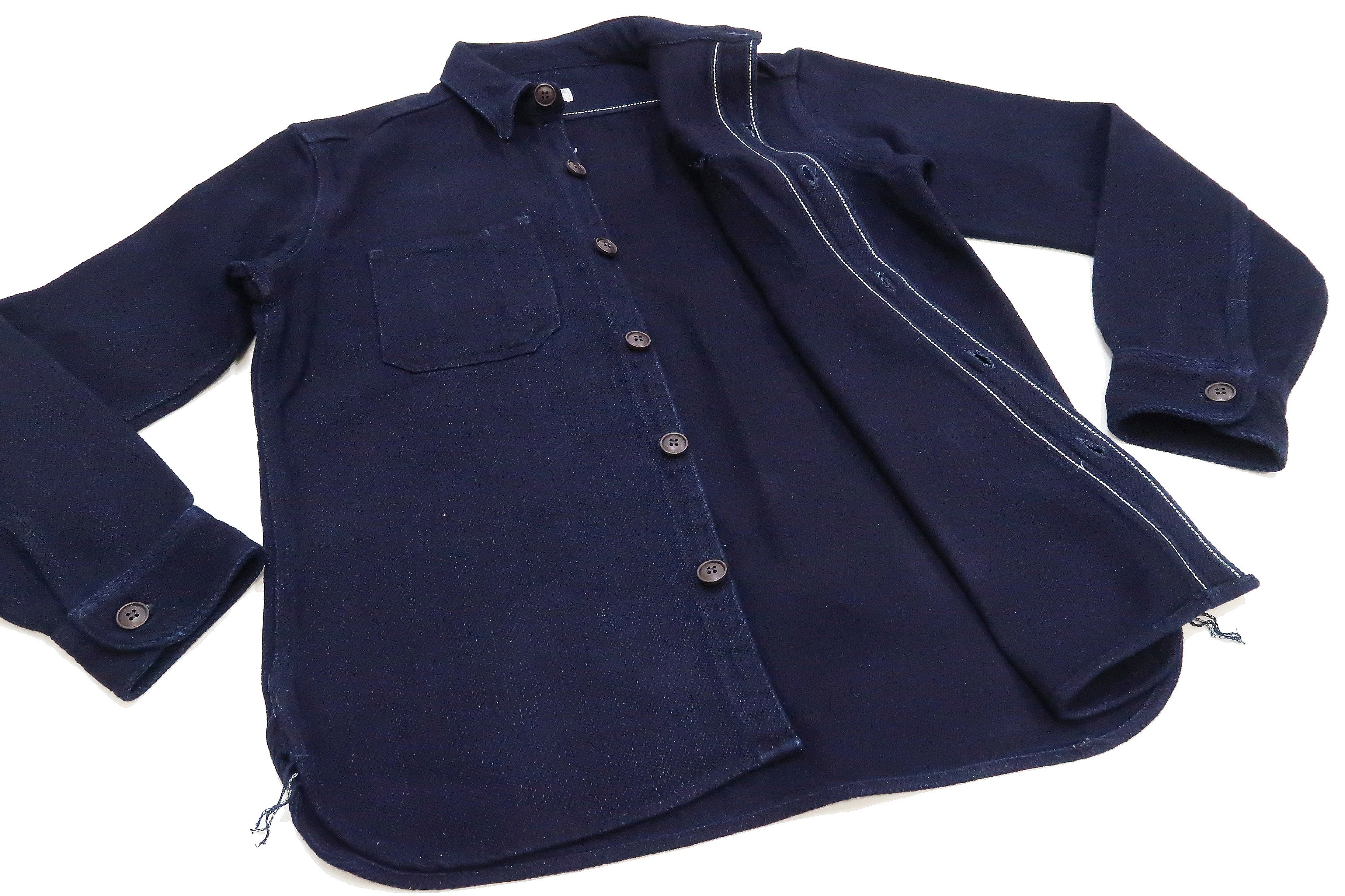 Momotaro Jeans Indigo Dobby Shirt - Men's Heavyweight Long Sleeve Button-Up Work Shirt (MZLS1070) - Durable Denim Shirt for Casual Wear, Office & Outdoor Activities