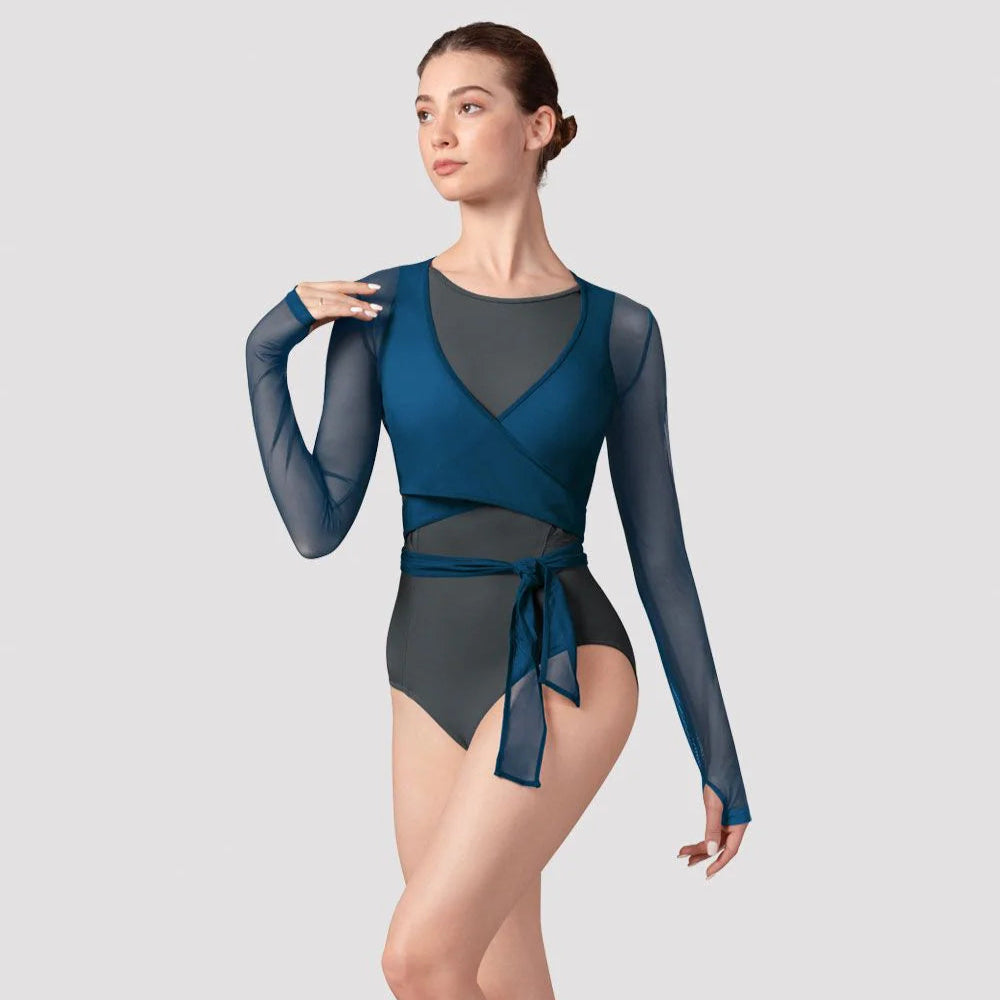 Bloch Women's Peacock Bethan Mesh Wrap Top - Elegant Dancewear for Ballet, Jazz & Performance - Perfect for Dance Classes, Recitals & Stage Shows