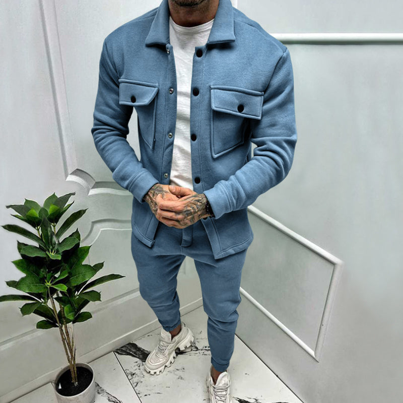 Men's Solid Color Slim Fit Two Piece Suit Set - Stylish and Comfortable Outfit for Work, Office, and Formal Occasions