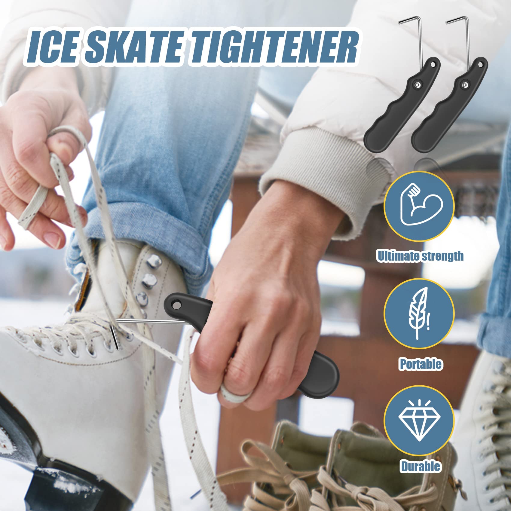 2Pcs Skate Tightener Tool for Ice Skates - Adjustable Hockey Skate Puller & Tightener - Perfect for Ice Hockey, Figure Skating & Recreational Skating