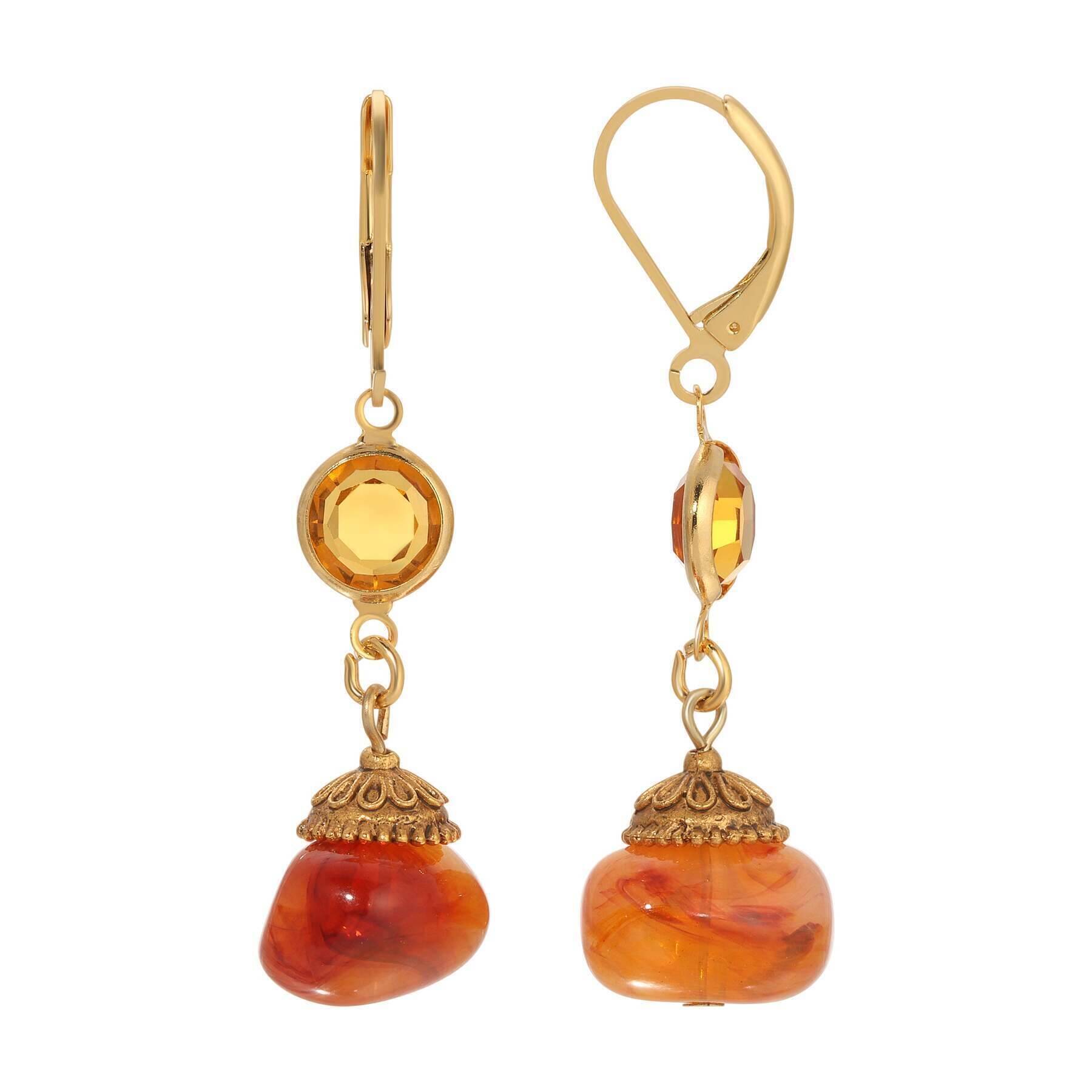 1928 Jewelry Marble Effect Carnelian Beads & Topaz Channel Crystal Dangle Earrings - Elegant Statement Earrings for Women, Perfect for Parties, Weddings & Special Occasions