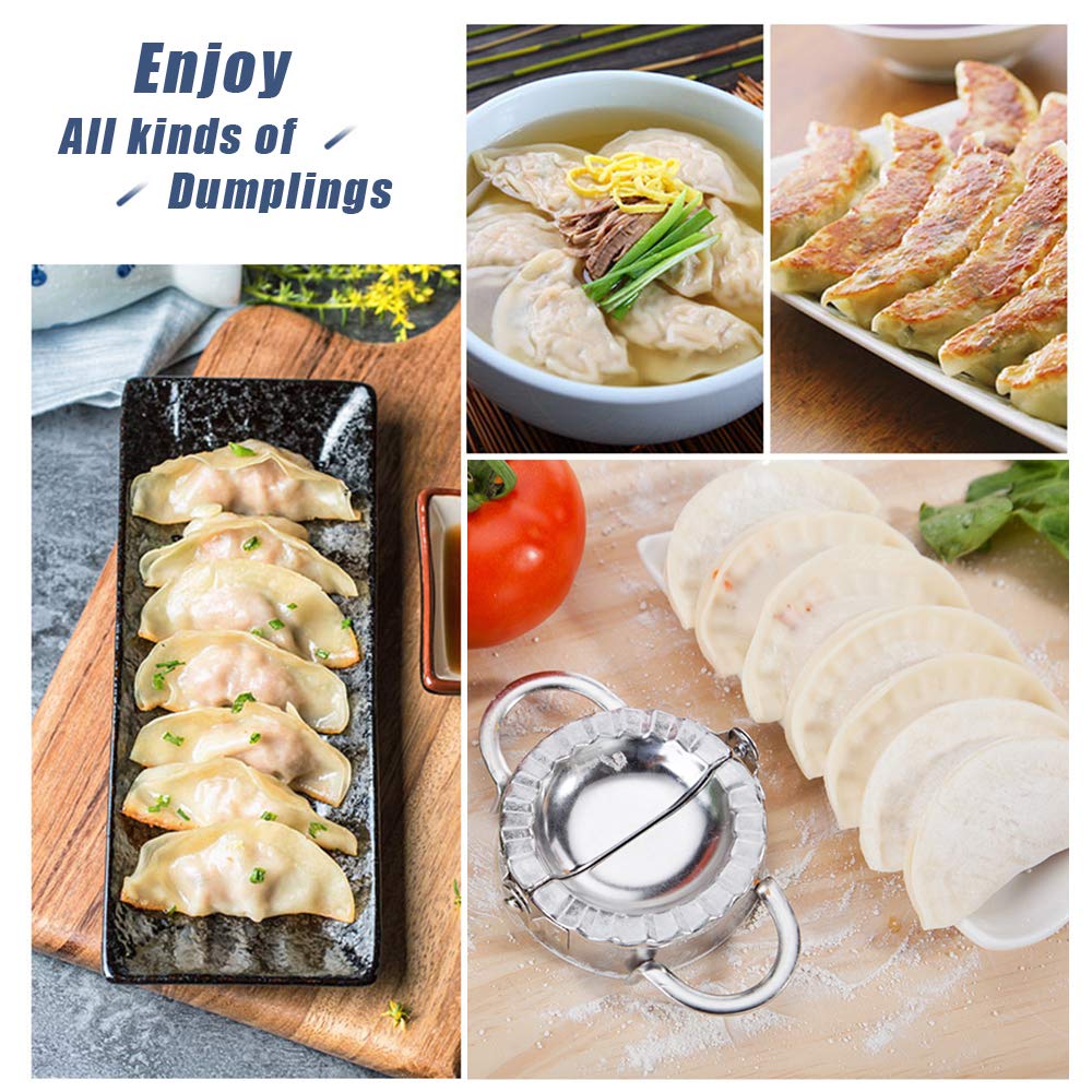5-Piece Dumpling Maker Set - 2 Stainless Steel Dumpling Molds & 3 Dumpling Skin Press Tools - Perfect for Homemade Dumplings, Wontons, Ravioli and Pie Crust Making - Ideal for Asian Cooking, Family Meal Prep & Holiday Baking