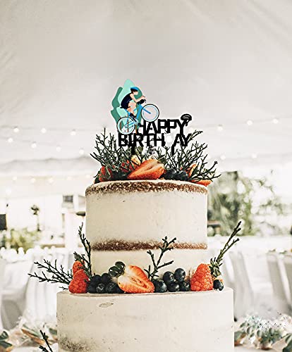 Happy Birthday Cake Topper - Bicycle Themed Cake Decor for Men, Women, Boys & Girls - Perfect for Mountain Bike & Sports Themed Birthday Parties - Ideal for Cycling Enthusiasts & Outdoor Adventure Celebrations