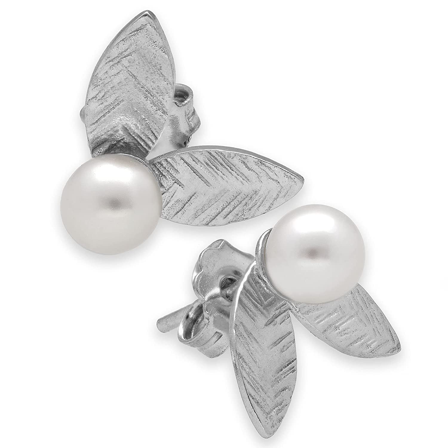 Handmade Gold Sterling Silver Dainty Stud Earrings - Minimalist Leaf & Pearl Studs for Sensitive Ears | Perfect for Everyday Wear, Gift Giving & Special Occasions