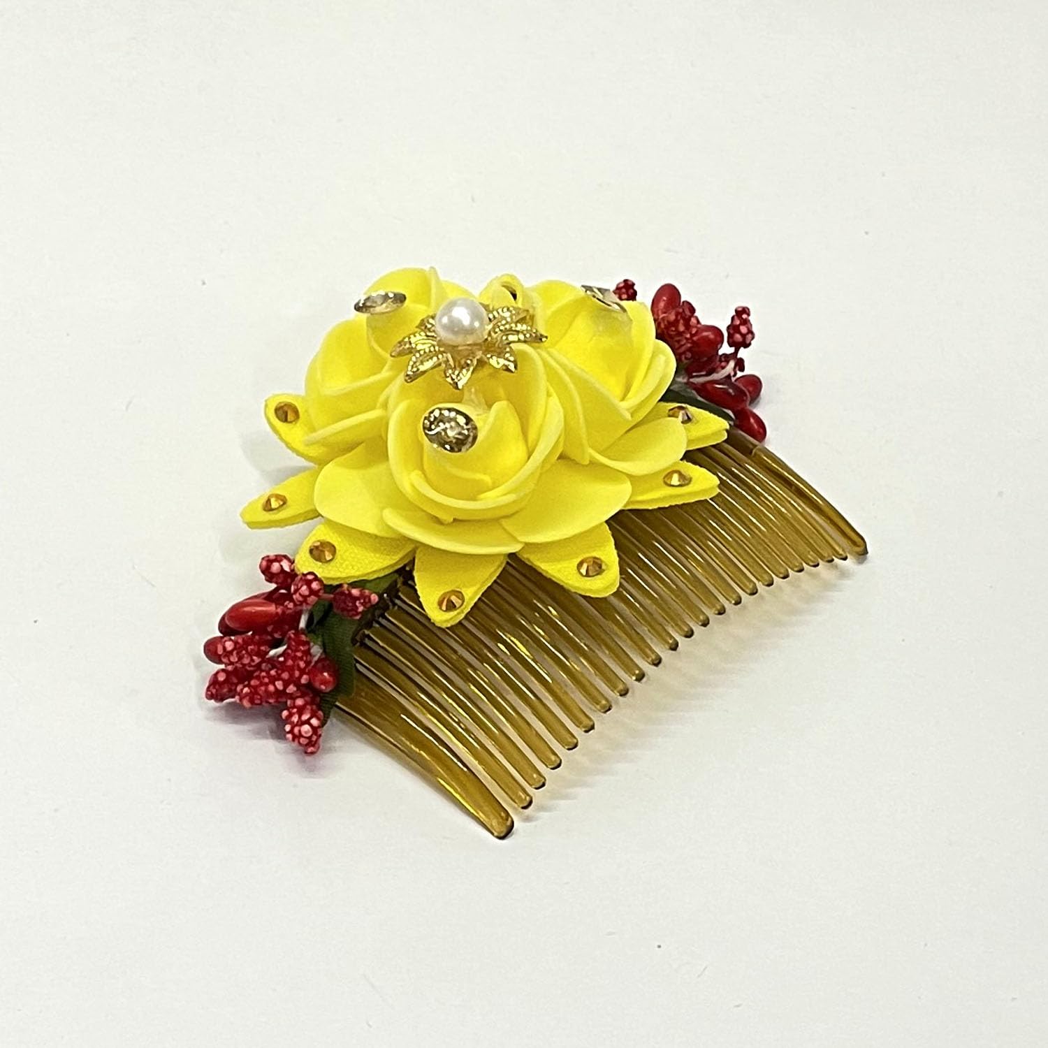Stylish Maahal Hair Accessories for Women - Bridal Bun Comb Clips with Floral Design for Weddings & Special Occasions - Perfect for Updos, Prom & Formal Events (Yellow)