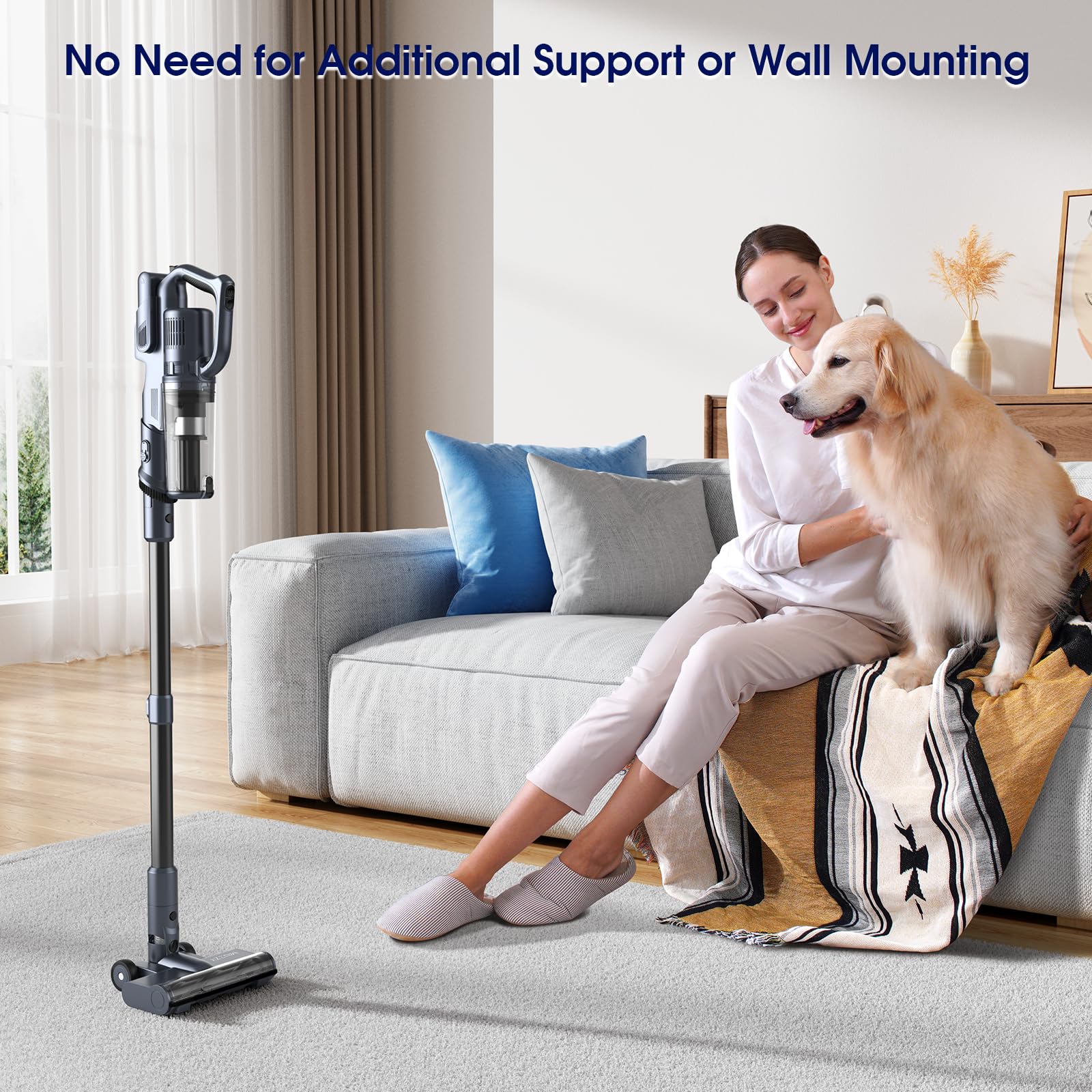 Powerful Cordless Vacuum Cleaner - 35kPa Strong Suction, 50min Runtime, Lightweight Stick & Handheld Vacuum for Home, Carpet, Hard Floors, Pet Hair - Perfect for Quick Cleanups & Car Detailing