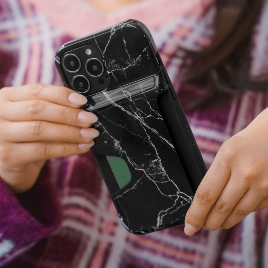 Premium Black Marble iPhone Wallet Case - Slim Protective Cover with Card Holder for iPhone [Model] | Perfect for Everyday Use, Travel & Business (e.g. iPhone 13/14/Pro)