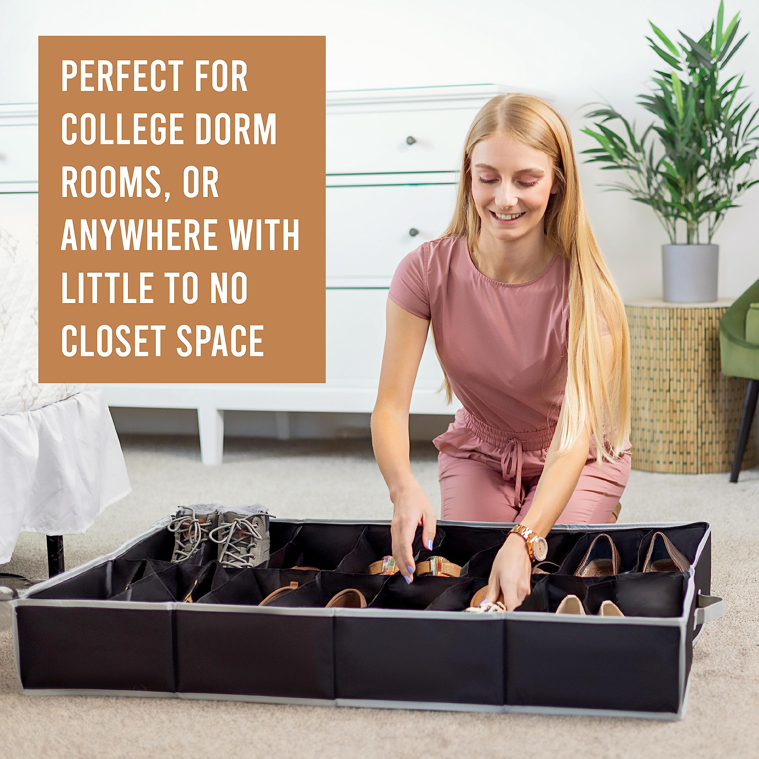 Extra-Large Under Bed Shoe Storage Organizer - Durable Vinyl Cover with Strong Zipper for Men's & Women's Shoes, Sneakers & High Heels | Space-Saving Closet & Bedroom Organization Solution | Perfect for Small Apartments & Dorm Rooms