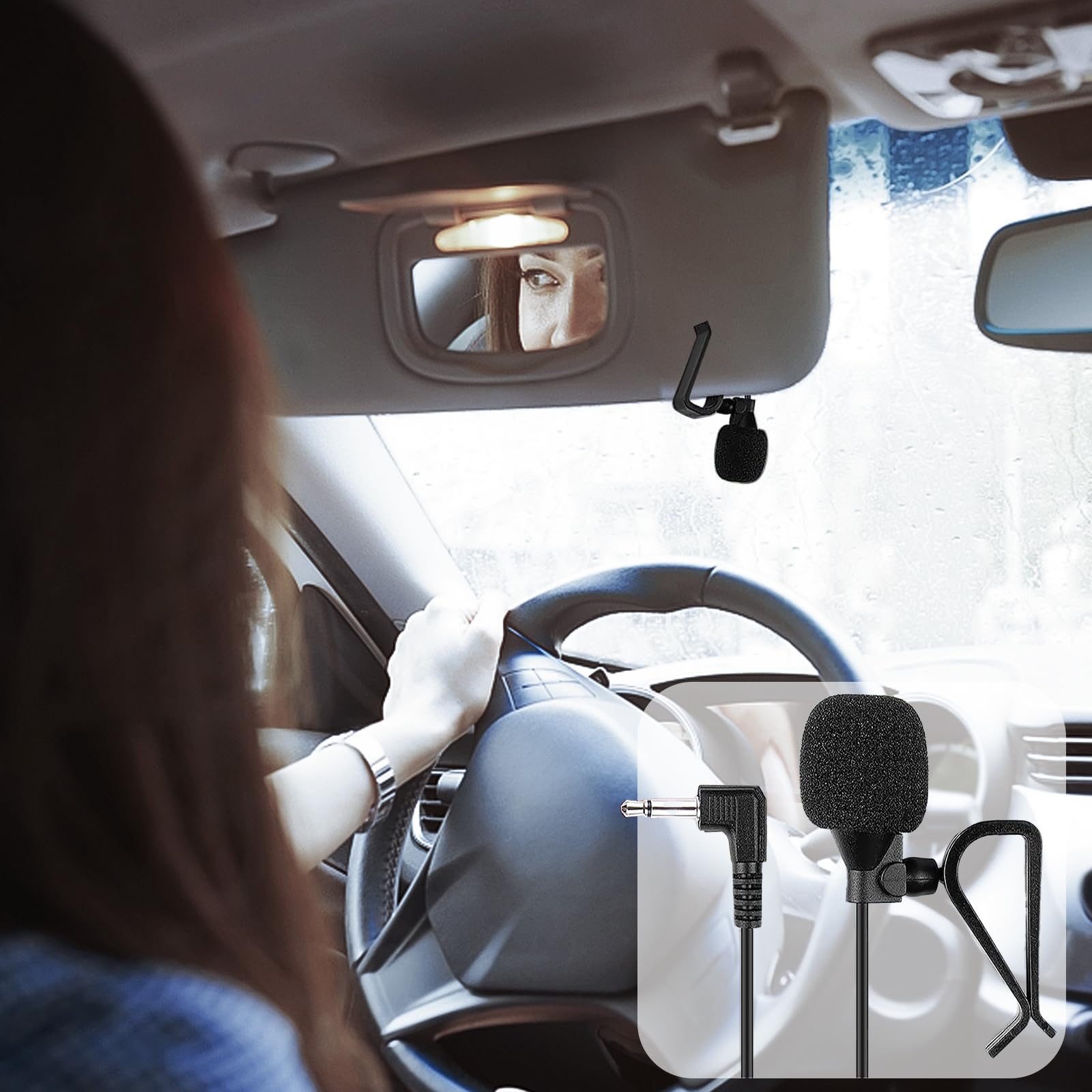 Universal Car Stereo Microphone with 3.5mm AUX Interface - Compatible with Most Car Models for Bluetooth Head Units, GPS, DVD & Radio Systems - Includes Clip Mount & Adhesive Options for Hands-Free Calling & Voice Commands While Driving