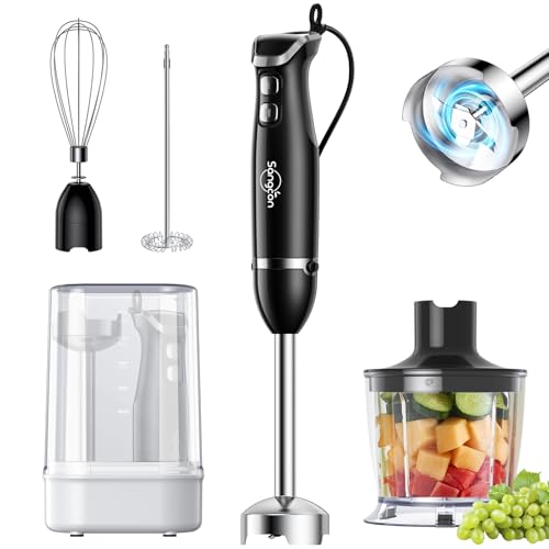 6 In 1 Immersion Blender & Mixer & Milk Frother & Chopper & Cup & Base