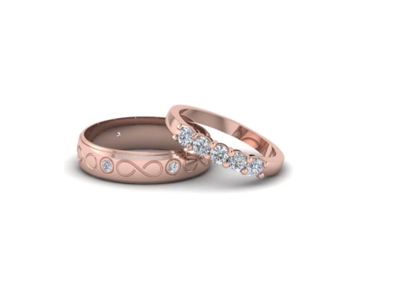 14K Rose Gold Over Sterling Silver Matching Couple Rings Set - His & Hers Promise, Engagement & Anniversary Rings - Comfort Fit for Valentine's Day Gift - Perfect for Weddings, Proposals & Romantic Occasions