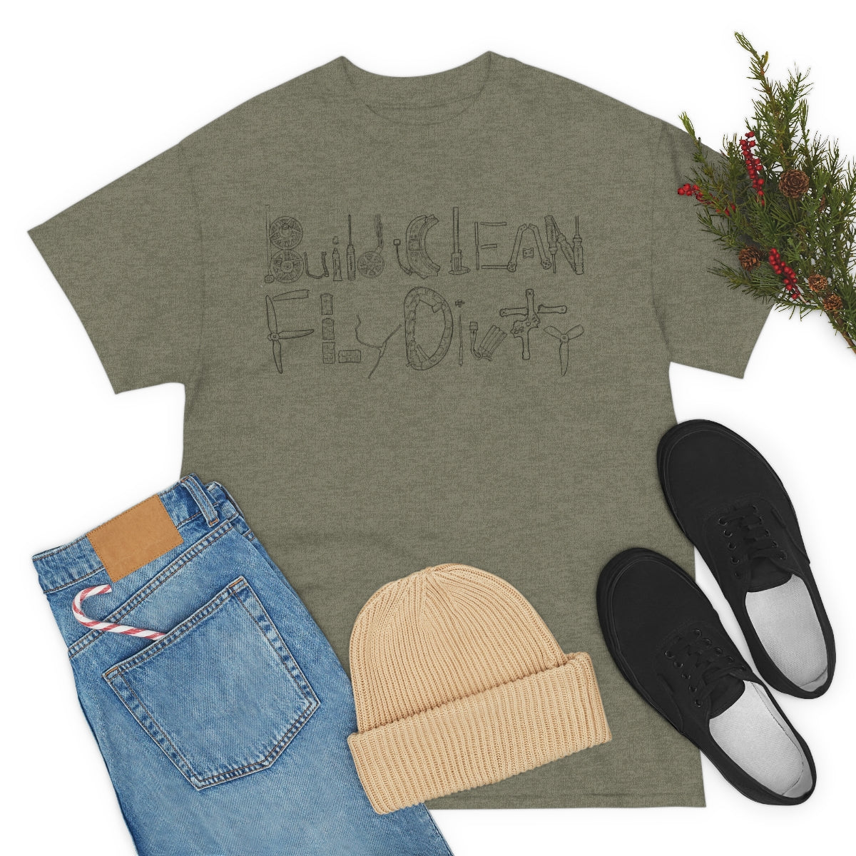 Build Clean Fly Dirty T-Shirt - Black Logo Graphic Tee for Men & Women | Casual Streetwear, Gym, Workout, and Everyday Wear