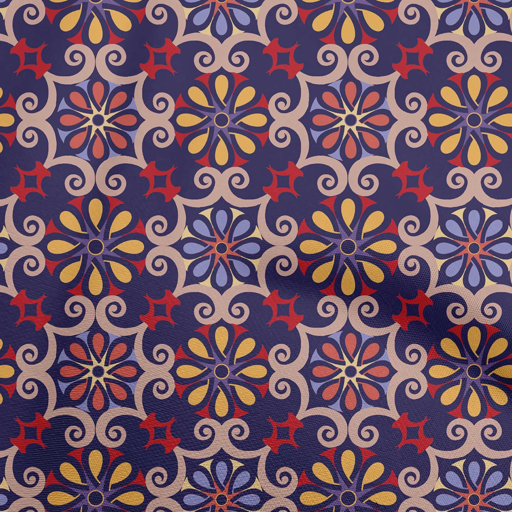 Premium Polyester Spandex Blue Suzani Print Fabric - 56