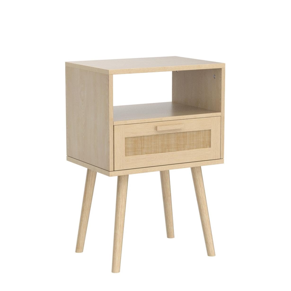 Finnhomy Nightstand Set of 2 - Handmade Rattan Decorated Drawer Side Tables with Wood Accent & Storage for Bedroom, Living Room - Natural End Tables for Small Spaces & Apartment Decor