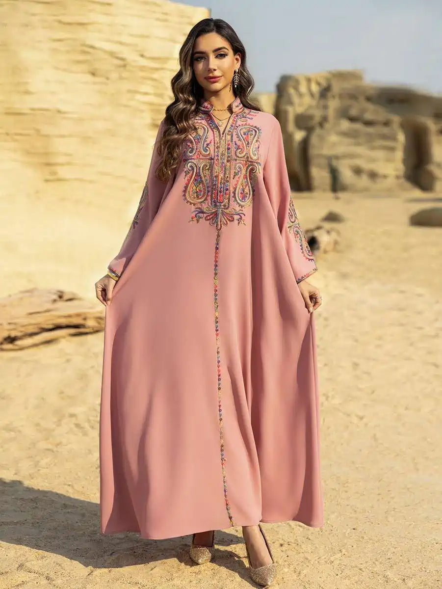 Elegant Rope Embroidery Wrinkle-Free Eid Caftan Dress for Women - Perfect for Eid Celebrations, Weddings & Special Occasions
