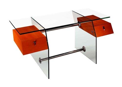 Vitra Wenge Glass Desk - Modern Office Desk with Wenge Wood Finish & Tempered Glass Top - Perfect for Home Office, Study Room & Workspace