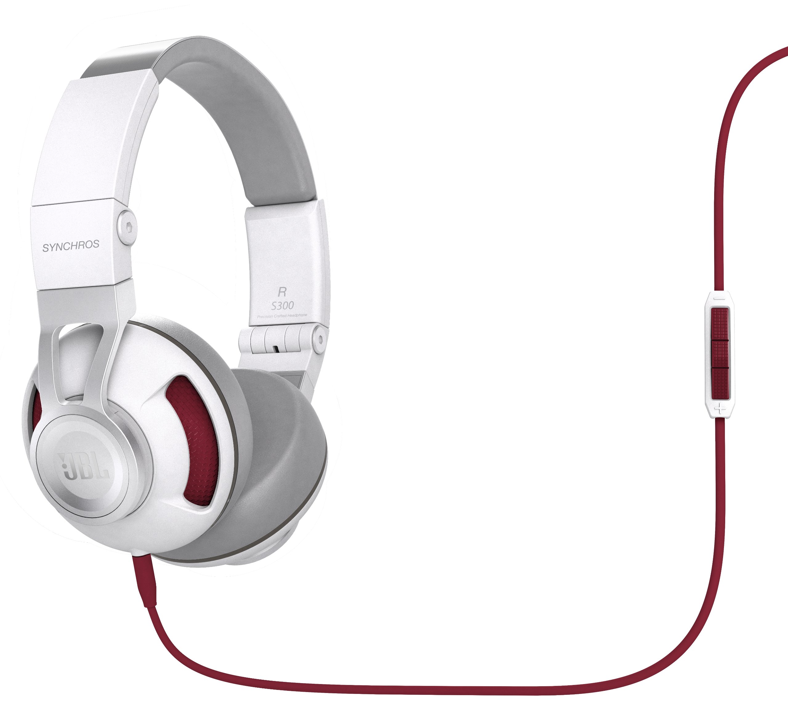 JBL Synchros S300 Premium On-Ear Stereo Headphones with Apple 3-Button Remote - White/Red - Perfect for Travel, Workouts & Music Lovers