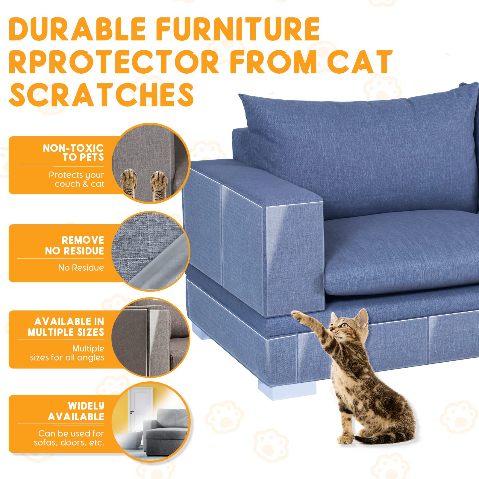 12 Pack Cat Scratch Furniture Protector - 60 Pins Anti-Scratch Deterrent for Sofa, Chairs, Doors (14