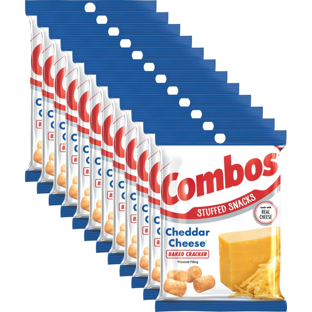 COMBOS Baked Cheddar Cheese & Crackers Snack Packs - 6.3oz Bulk Bags (12 Pack) | Perfect for School Lunches, Office Snacks & Road Trips