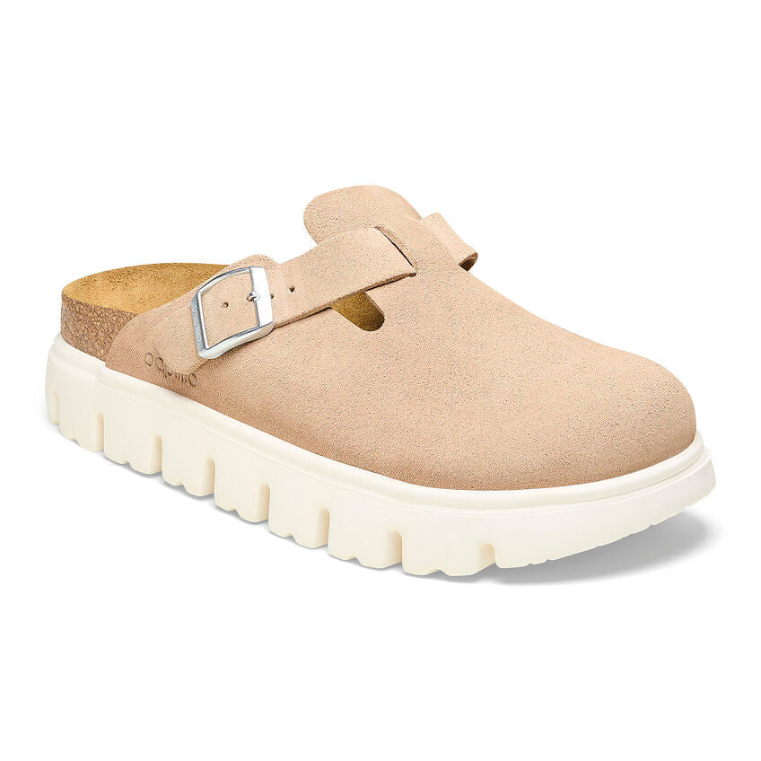 Birkenstock Boston Soft Footbed Sandals - Chunky Suede Leather in Warm Sand | Comfortable Unisex Clogs for Home, Office & Casual Wear