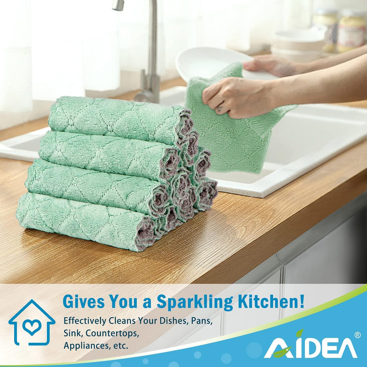 AIDEA 24 Pack Super Absorbent Microfiber Dish Cloths - Fast Drying & Reusable for Kitchen Cleaning