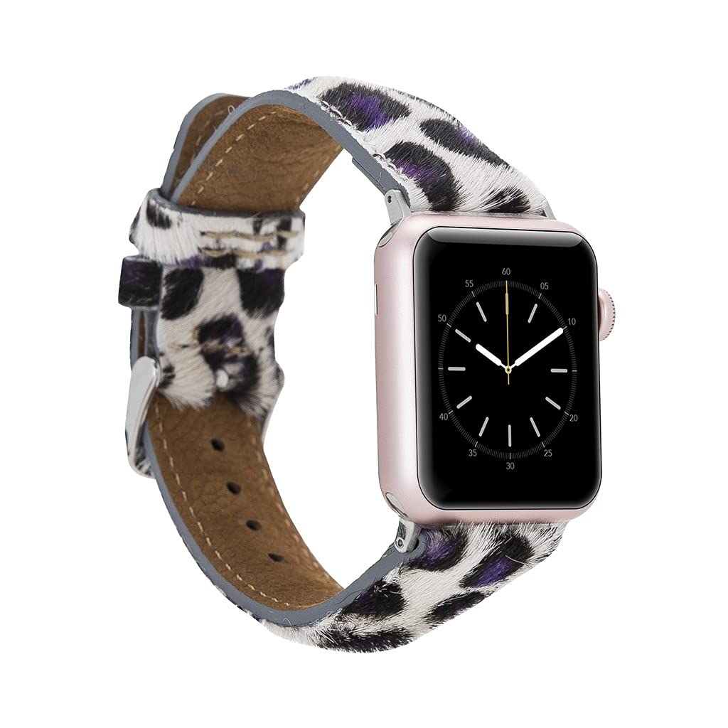 **Genuine Leather Apple Watch Band 44mm - Handmade Fluffy Strap Compatible with iWatch Series 7/6/5/4/3/2/1/SE - Soft & Durable Wristband for Women & Men (Medium, Band-Jaguar) - Perfect for Workouts, Office & Casual Wear**