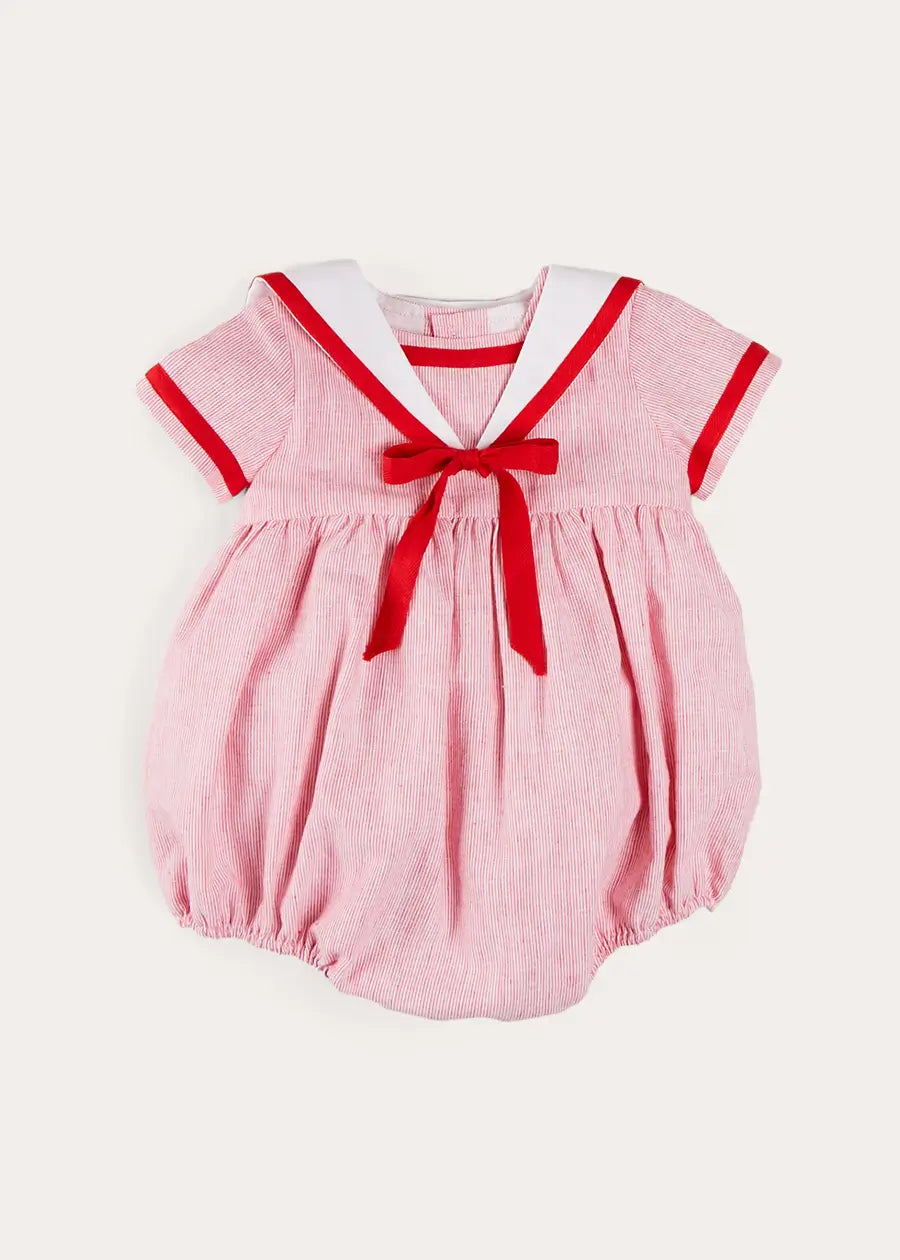 Lawrence Striped Mariner Collar Short Sleeve Romper for Baby Boys & Girls - Red (6 Months to 3 Years) | Casual Outfit, Beach Wear, Summer Playtime
