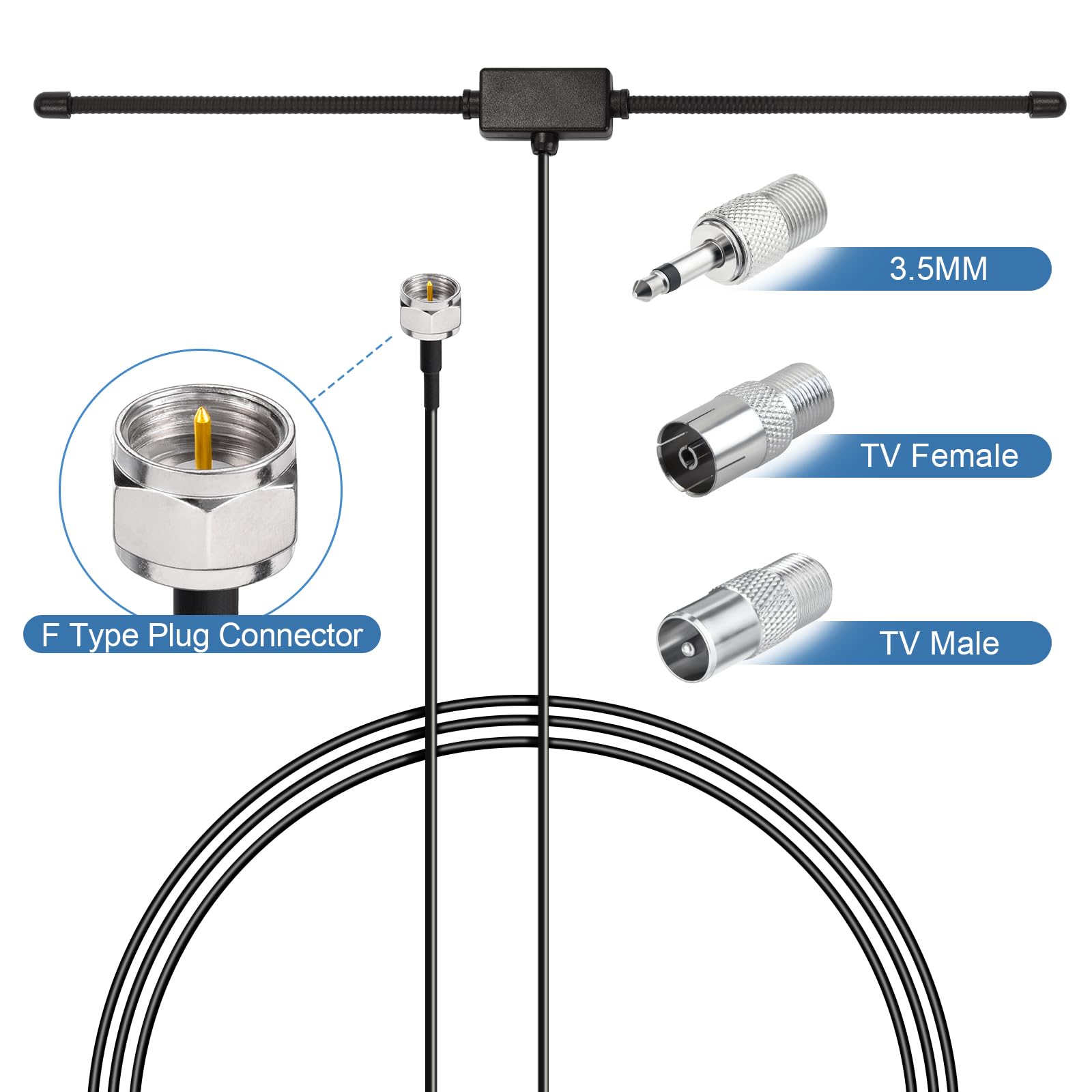 Bingfu FM Radio Dipole Antenna for Stereo Receiver - Compatible with Pioneer, Onkyo, Yamaha, Marantz & Bose Wave Music System - Indoor FM Antenna for Home Theater, AV Audio Video & Stereo Receivers - Perfect for Clear Radio Reception in Living Rooms, Bedrooms & Home Offices