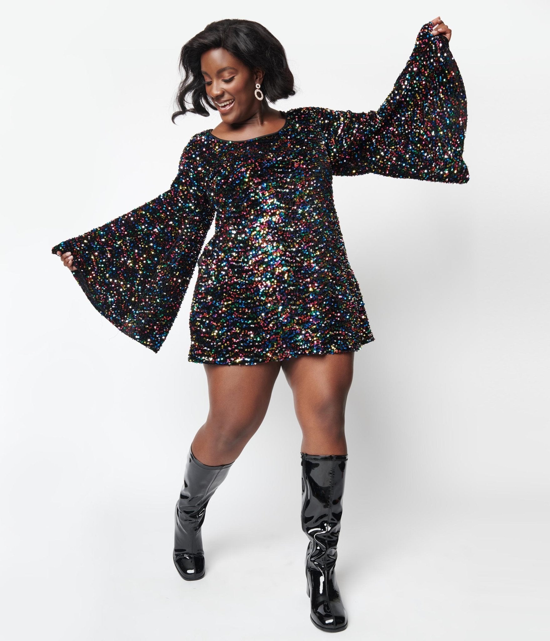 Smak Parlour Black & Rainbow Sequin Mini Dress - Party Outfit for Women, Nightclub, Cocktail Dresses, Evening Wear, Special Occasions