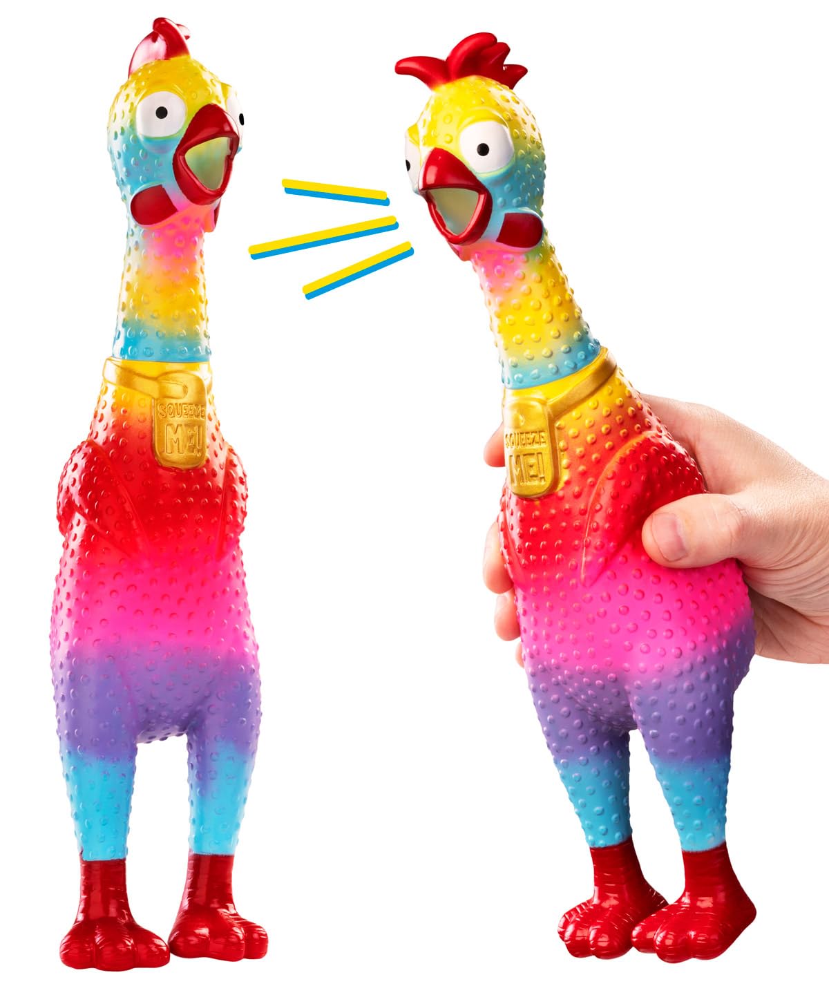 Animolds Tie-Dye Squeeze Me Squeaky Rubber Chicken Toy - 2 Pack Funny Screaming Chicken Toys for Kids & Adults - Perfect for Parties, Prank Gifts & Stress Relief