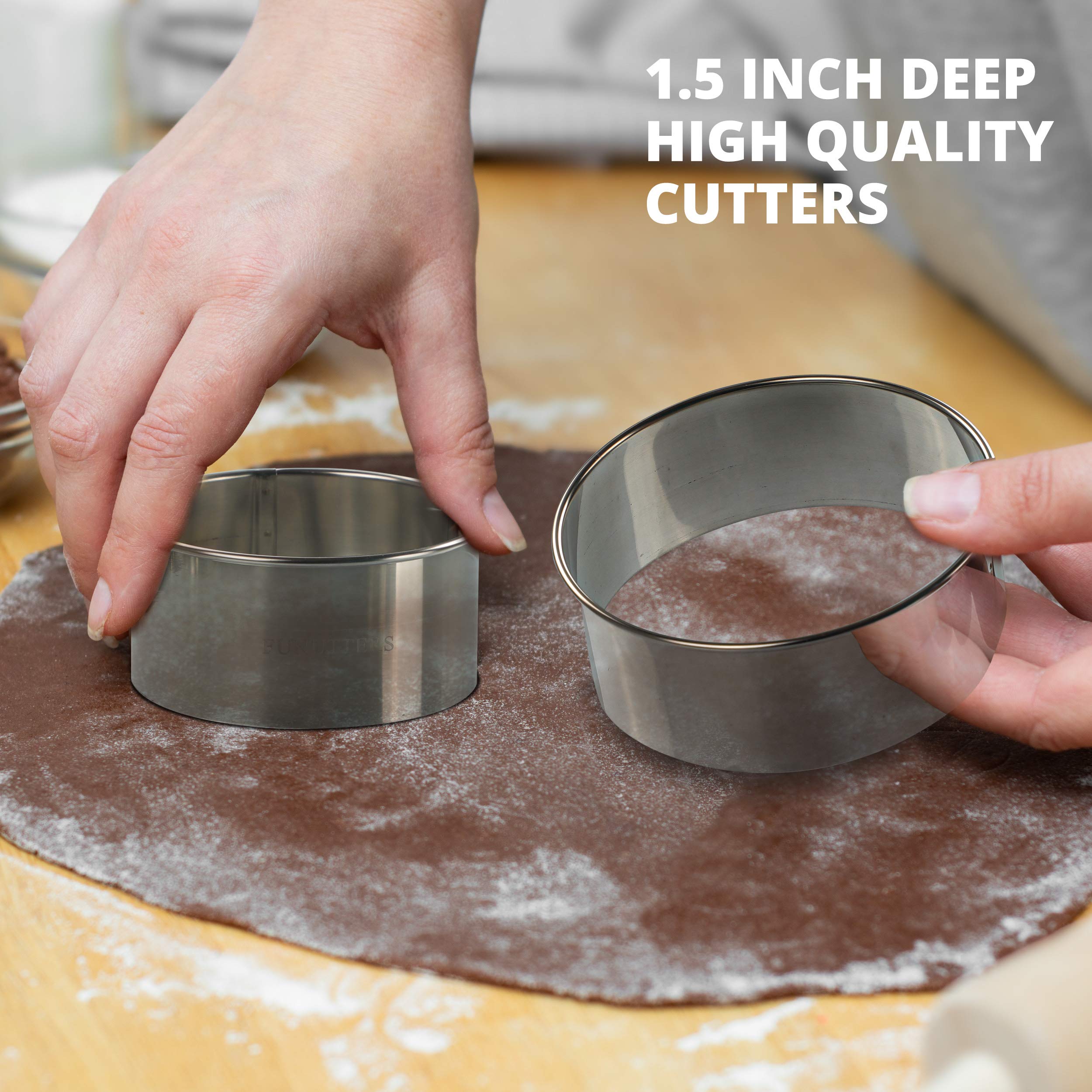 4-Piece Round Metal Cookie Cutter Set (1.5'', 2.5'', 3.5'', 4.5'') - Heavy Duty Baking Rings for Pastry, Biscuits & Dough - Reusable Stainless Steel Cutters for Perfect Cookies, Cakes & DIY Baking Projects