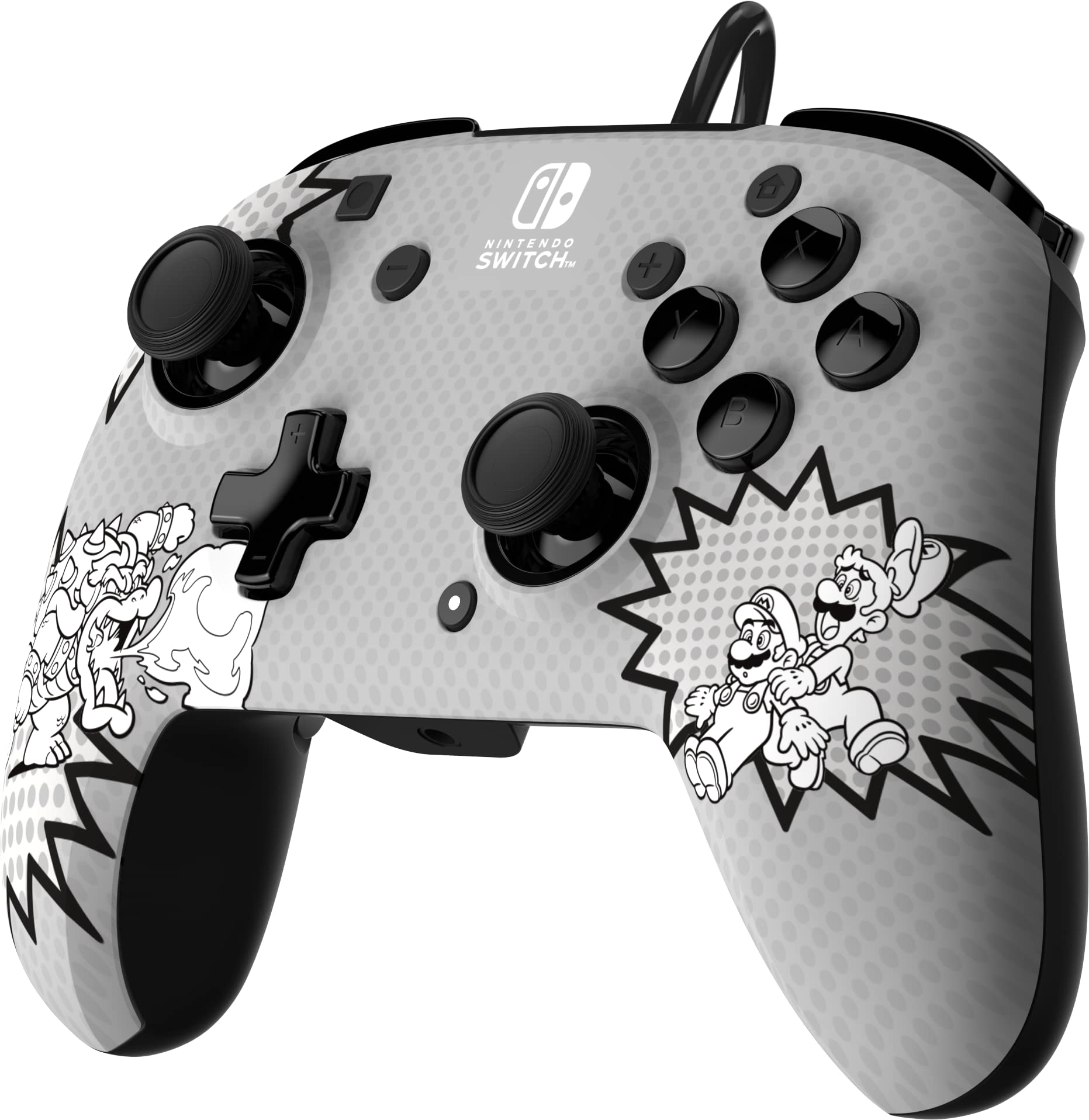 PDP REMATCH: Comic Attack Noir, Grey, White USB Game Controller Analog/Digital for Nintendo Switch & OLED - Perfect for Multiplayer Gaming & Long Play Sessions
