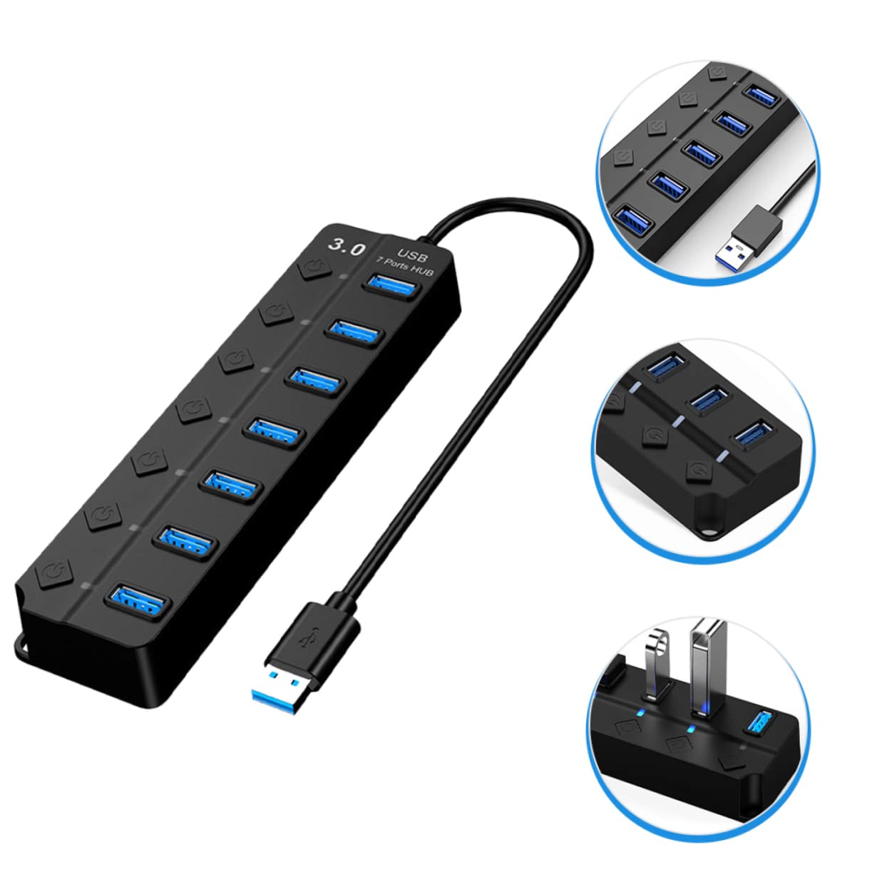 Homoyoyo 4-Port USB Hub with External Power Supply - High-Speed USB 3.0 Expander for Laptop, PC, MacBook - Extra USB Ports for Charging, Data Transfer, Keyboard, Mouse & More - Perfect for Home Office, Gaming & Workspace Setup