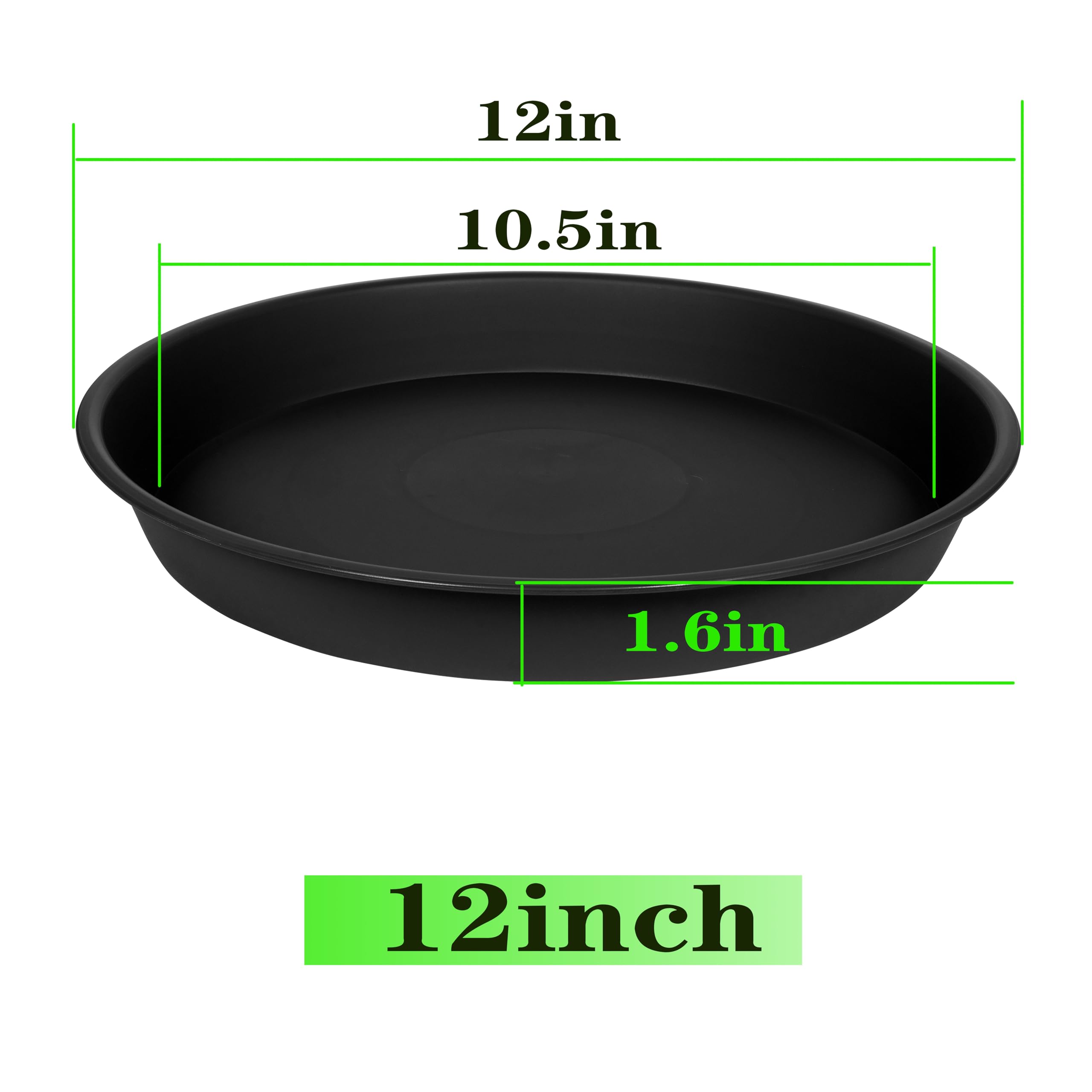 6 Pack of 12 Inch Black Plant Saucers - Round Plant Drip Trays for Indoor Flower Pots, Heavy Duty Plastic Plant Pot Saucers for Home Decor, Gardening, and Plant Protection (12