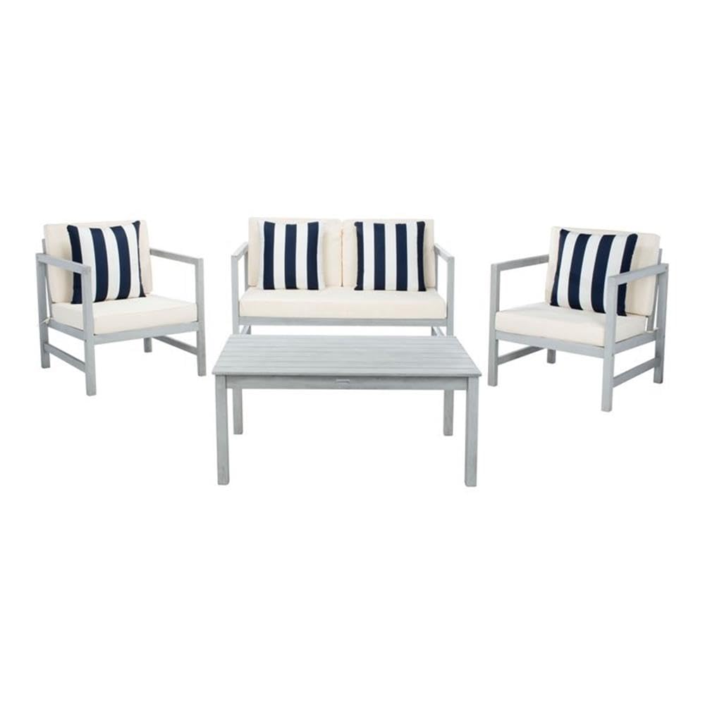 SAFAVIEH Outdoor Collection Montez Grey/Beige Striped Cushion Pillows 4-Piece Set - Waterproof Patio Conversation Furniture for Garden, Deck & Poolside
