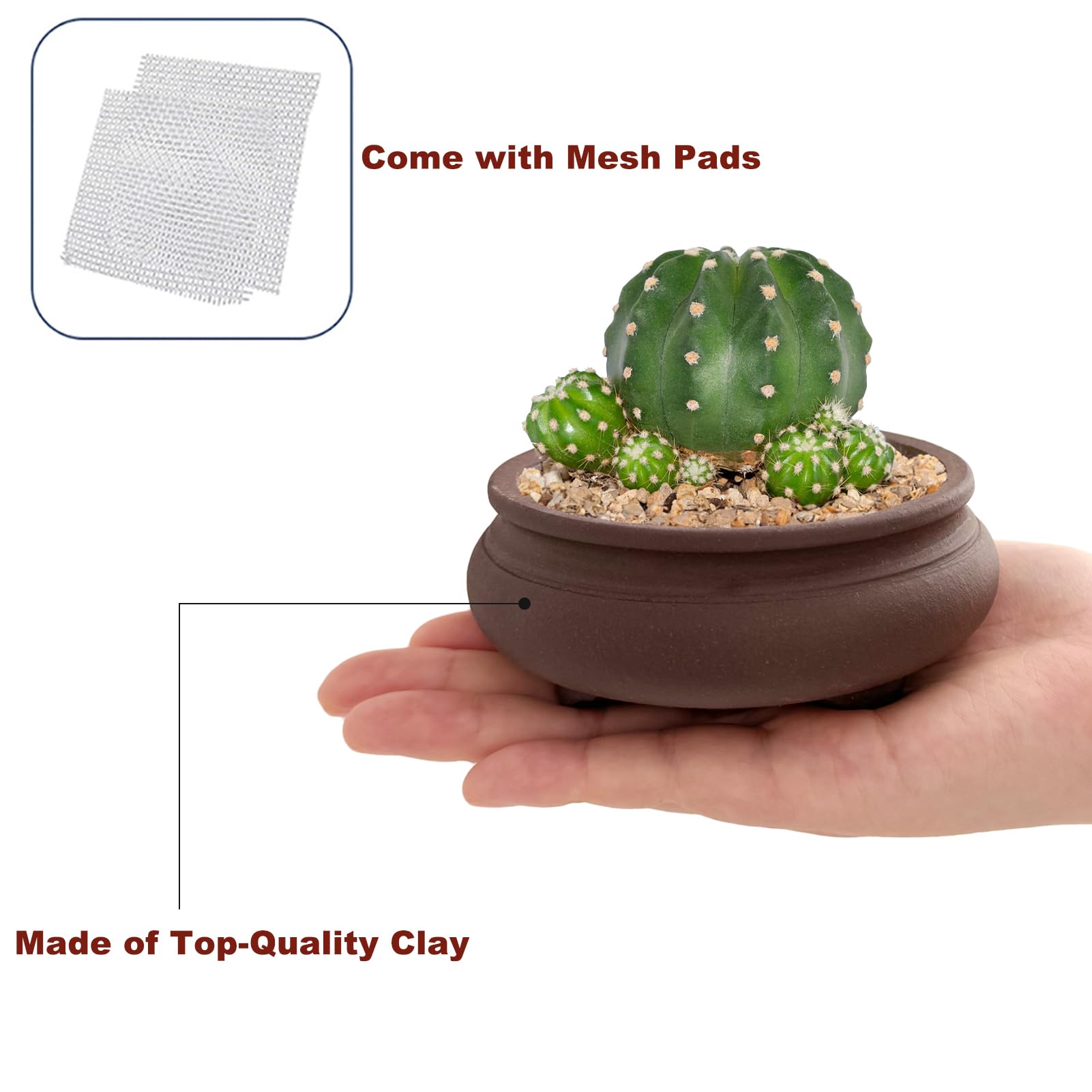 2-Piece Unglazed Round Ceramic Bonsai Planter Set - 3.7
