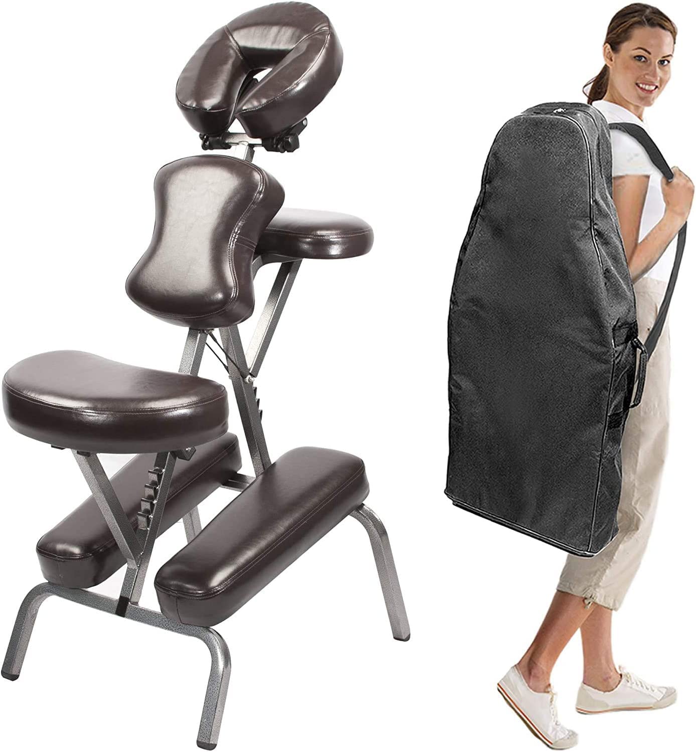 Adjustable Portable Folding Full Body Massage Chair with Heat - Master Massage Bedford Model, Coffee Brown, 11