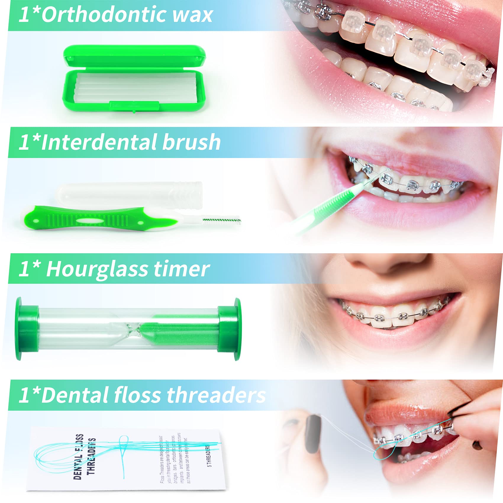 Annhua 8-Piece Braces Care Kit - Orthodontic Cleaning Tools with Interdental Brush & Wax for Travel
