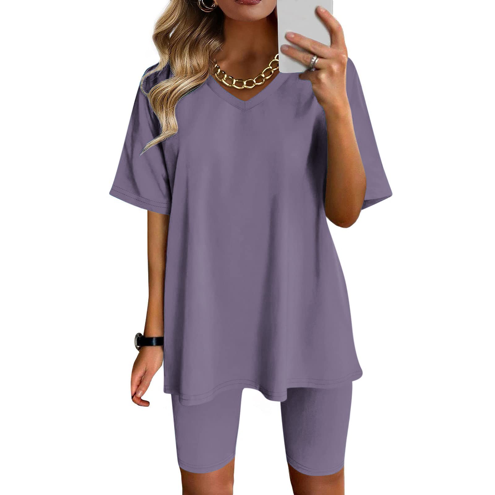 2023 Black Friday & Cyber Monday Deals - Plus Size 2-Piece Summer Outfit: V-Neck Short Sleeve Top & Yoga Shorts Set for Gym, Workout, Tennis & Casual Wear | Trendy Exercise Tracksuits for Women (Size 3X)