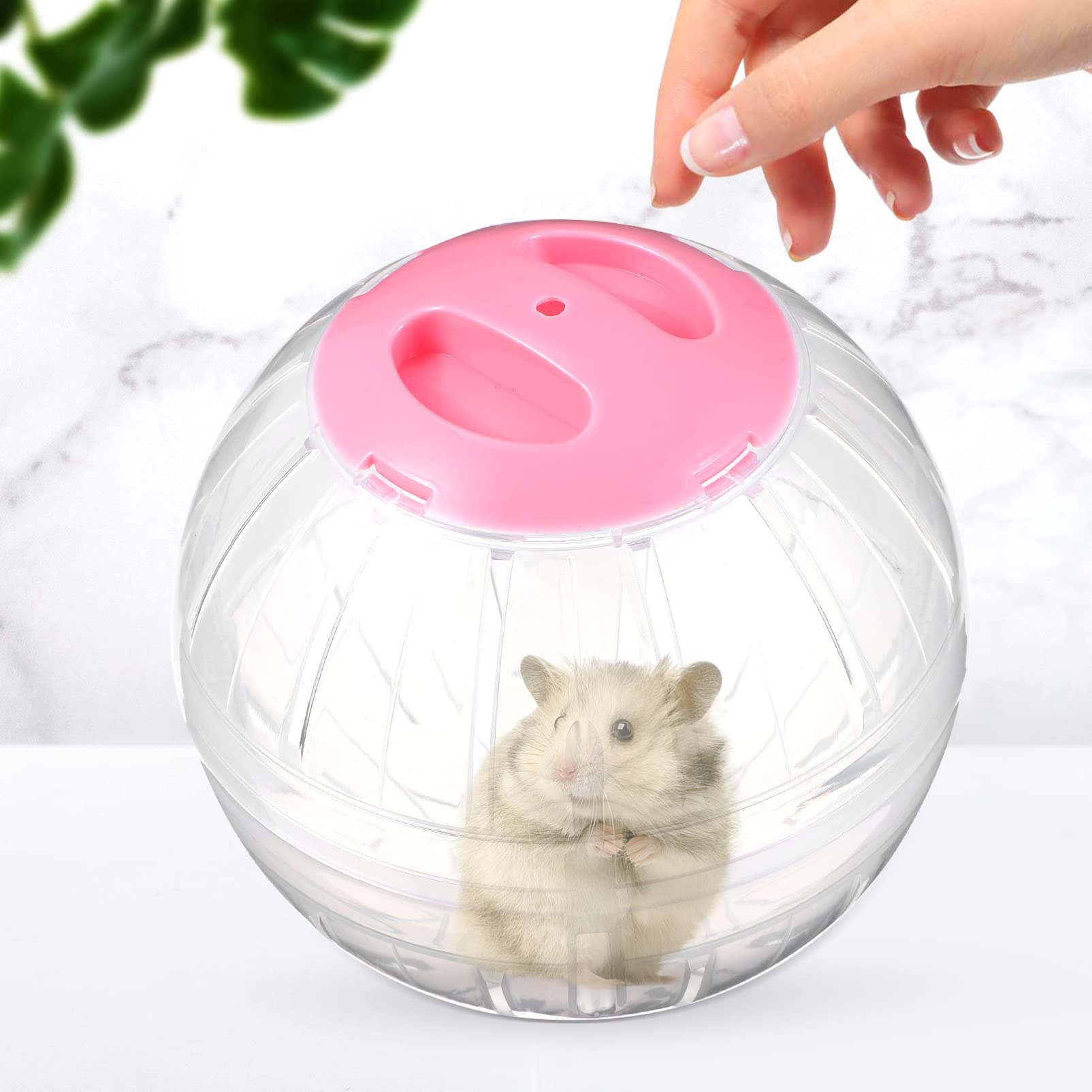 POPETPOP 2PCS Transparent Hamster Exercise Ball & Wheel Set - 5.7 Inch Small Pet Running Toy for Dwarf Hamsters to Increase Activity - Perfect for Cage Play & Safe Indoor Exercise