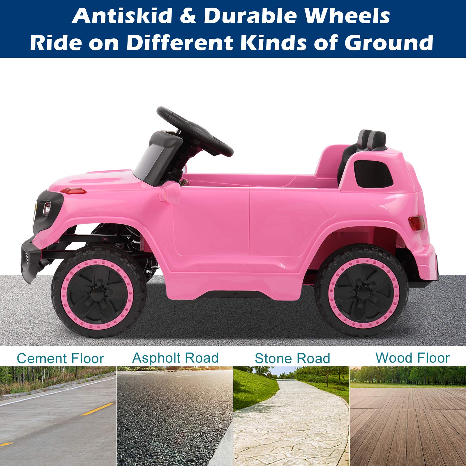 6V Electric Remote Control Truck for Kids - Toddler Ride On Car with 3 Speeds, Music, LED Lights & Safety Seat Belts | Pink Battery-Powered Motorized Toy Vehicle for Boys & Girls | Perfect for Birthday Gifts, Indoor Play & Outdoor Backyard Fun