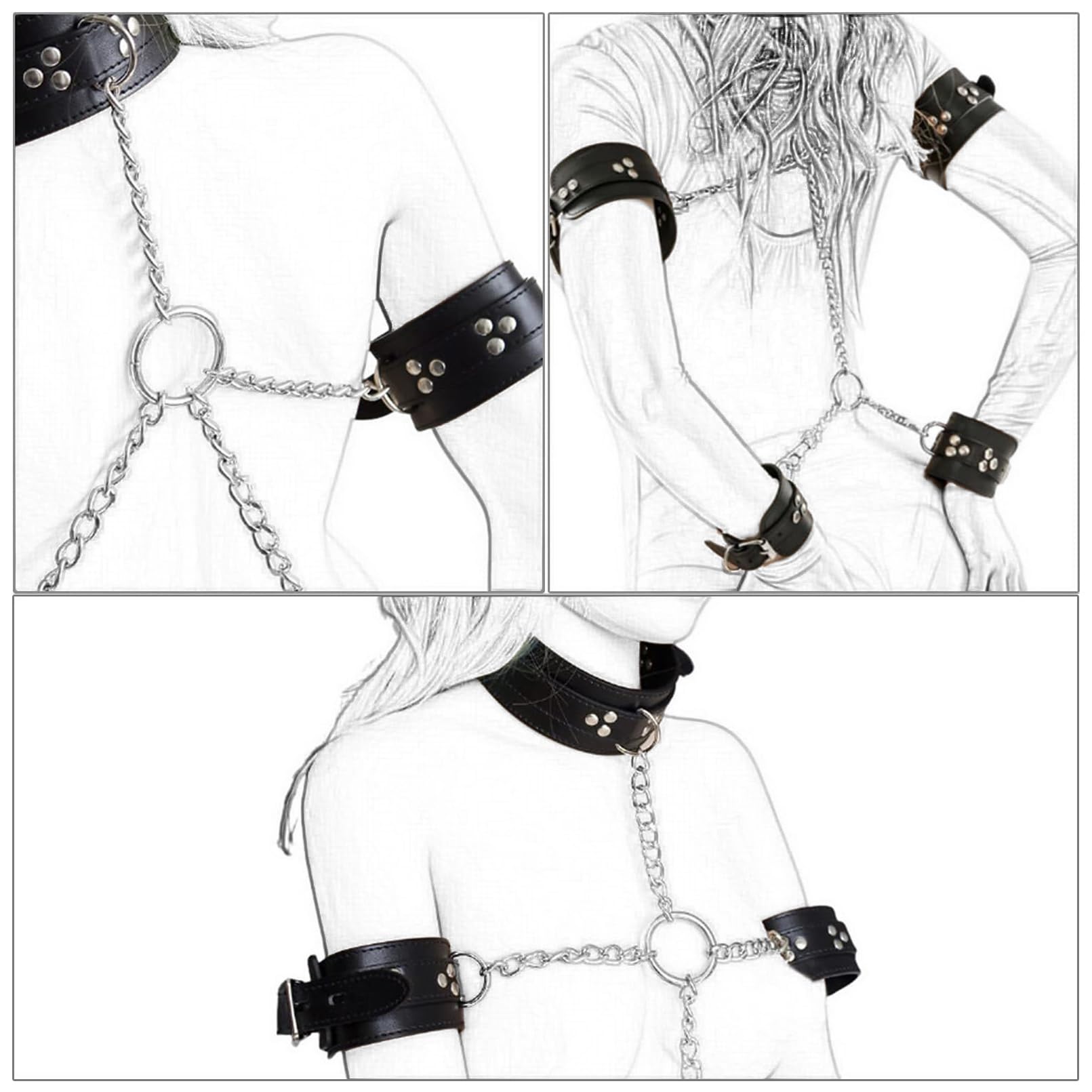 SUPKTHDY SM Bondage Kit with Handcuffs & Collar - Leather Restraint Set for Women, Black Erotic Adult Toys for Beginners - Perfect for Couples Play, BDSM Exploration & Sensual Roleplay