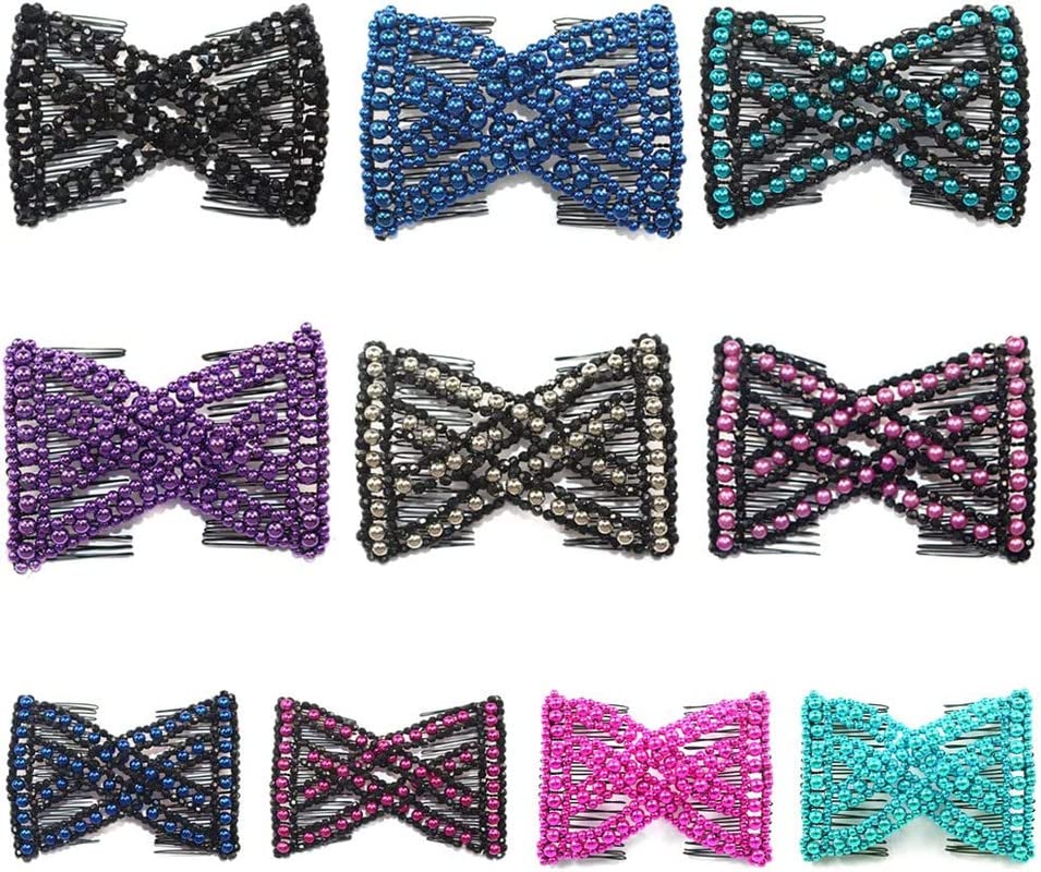 Stretchable Double Hair Comb for Ponytails - Magic Twist Fountain Hair Clip with Beaded Elastic Design for Women (Random Color) | Perfect for Updos, Braids, and Everyday Hairstyles