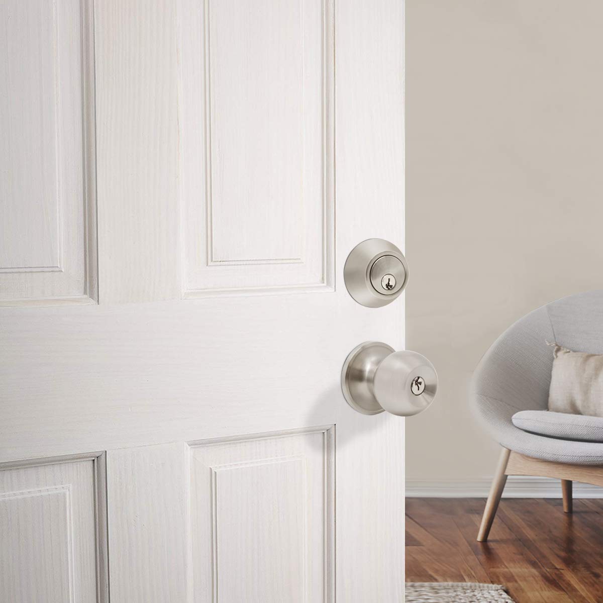 Gobrico Keyed Alike Entry Door Knob & Deadbolt Lock Set - Satin Nickel Finish, 1 Pack | Secure Front Door & Entrance Locks for Home Safety