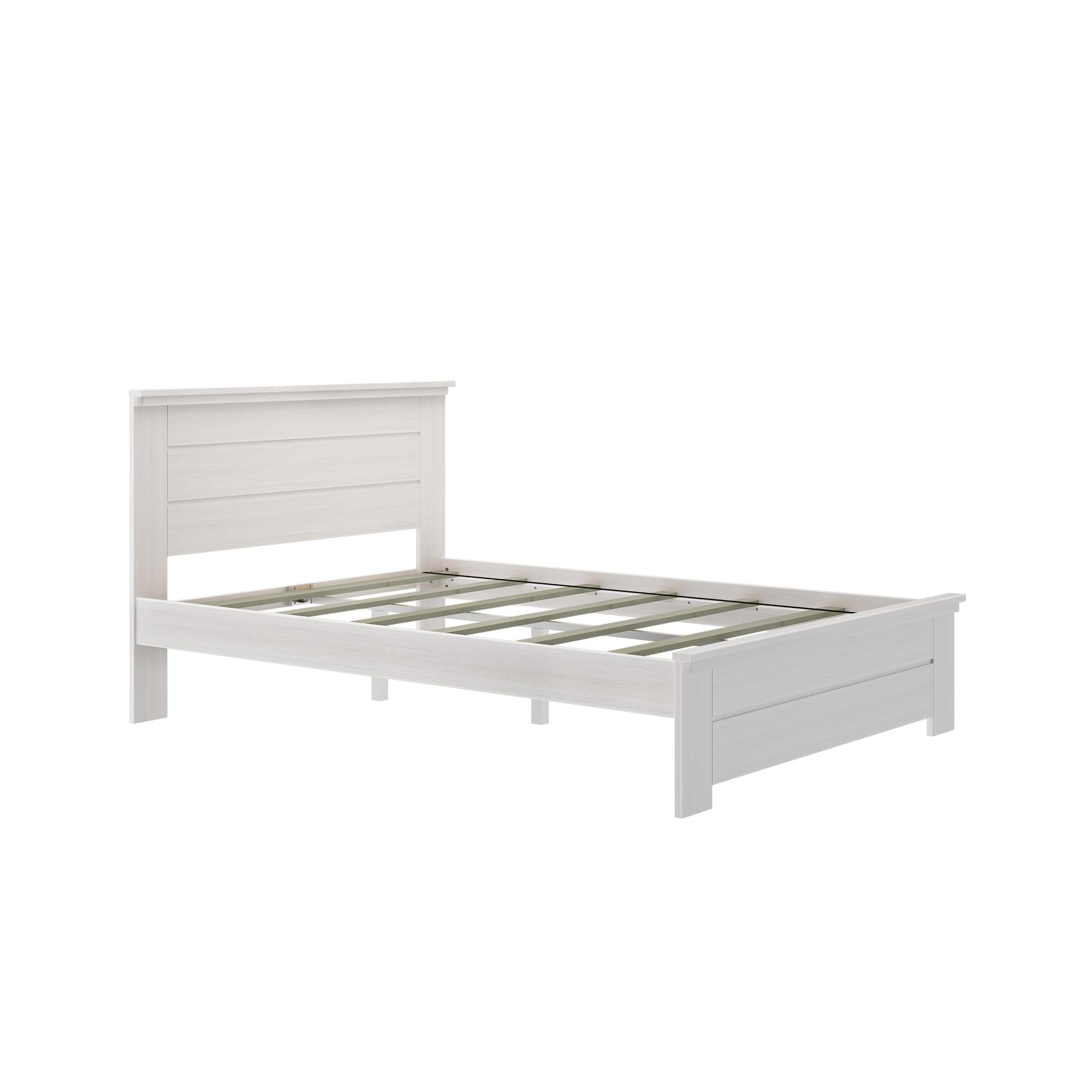 Rustic White Wash Solid Wood Queen Bed Frame with Headboard - Platform Bed for Farmhouse & Modern Bedroom Decor | Sturdy & Stylish Sleeping Solution