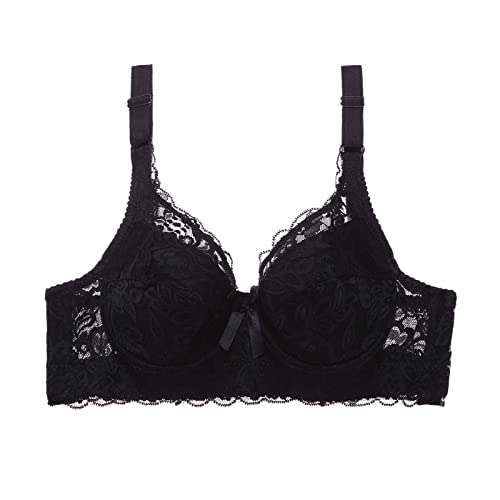 **Sexy Lace Underwire Bras for Women - Adjustable Straps, Gathered Breast Cup, Comfortable Support (Black, 100D) - Perfect for Date Nights & Special Occasions**