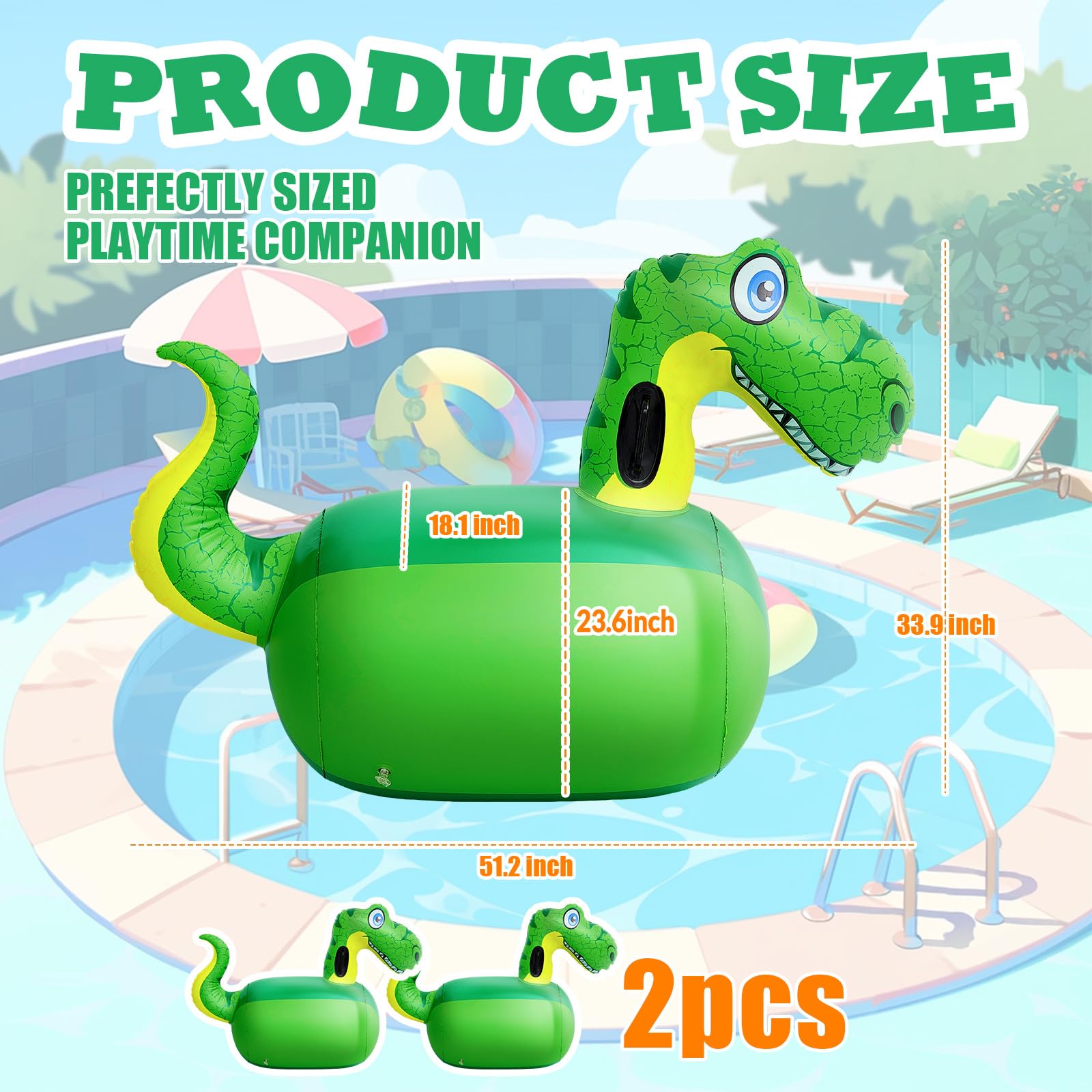 Hiboom 2 Pack Giant Inflatable Hopping Toys - 51 Inch Dinosaur Bouncer Ride-On Animal for Kids Outdoor Play, Birthday Party Gifts & Backyard Fun