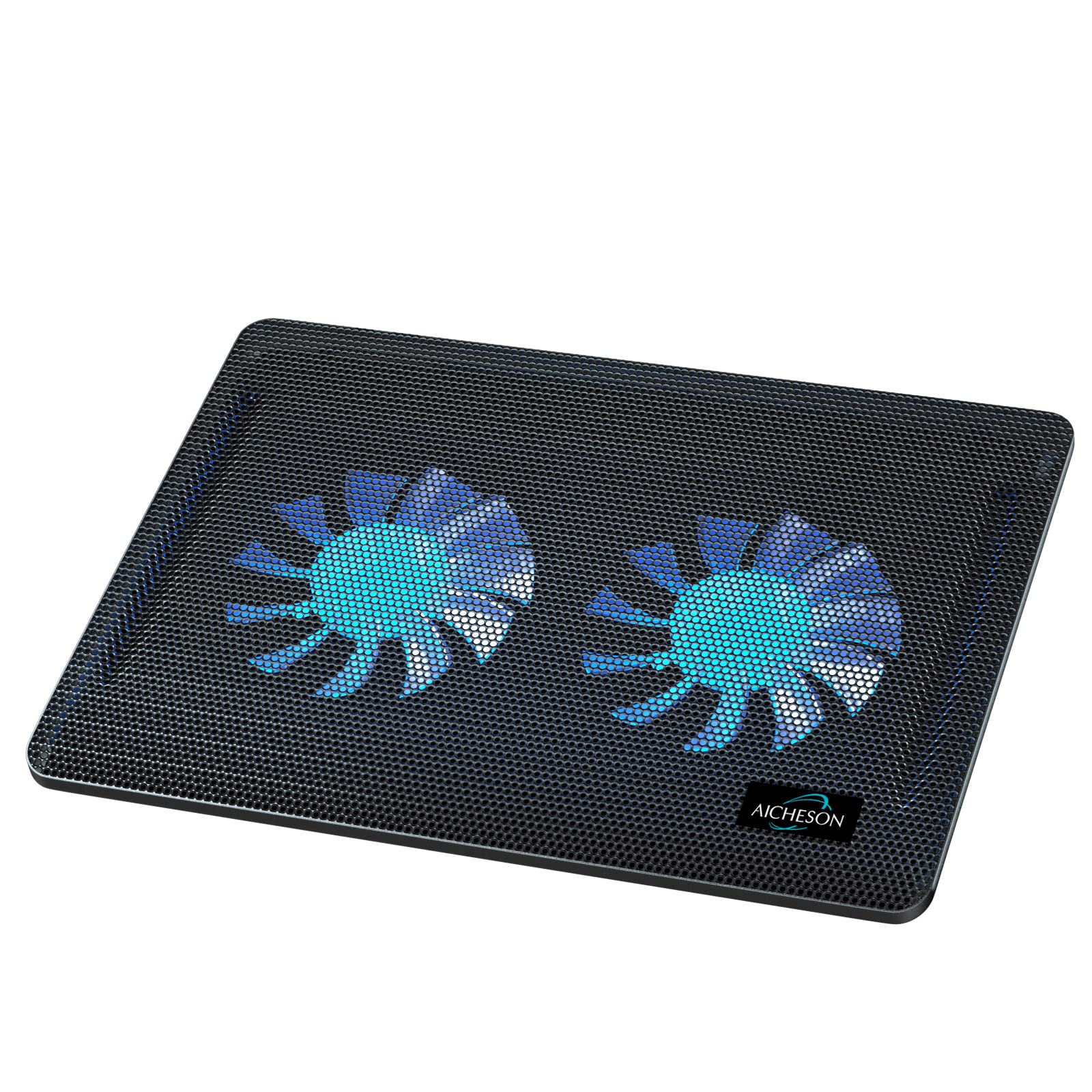 AICHESON Laptop Cooling Pad with 2 1000RPM Fans, Portable Computer Cooler with Blue LEDs, S007 - Ideal for Gaming, Office, and Home Use