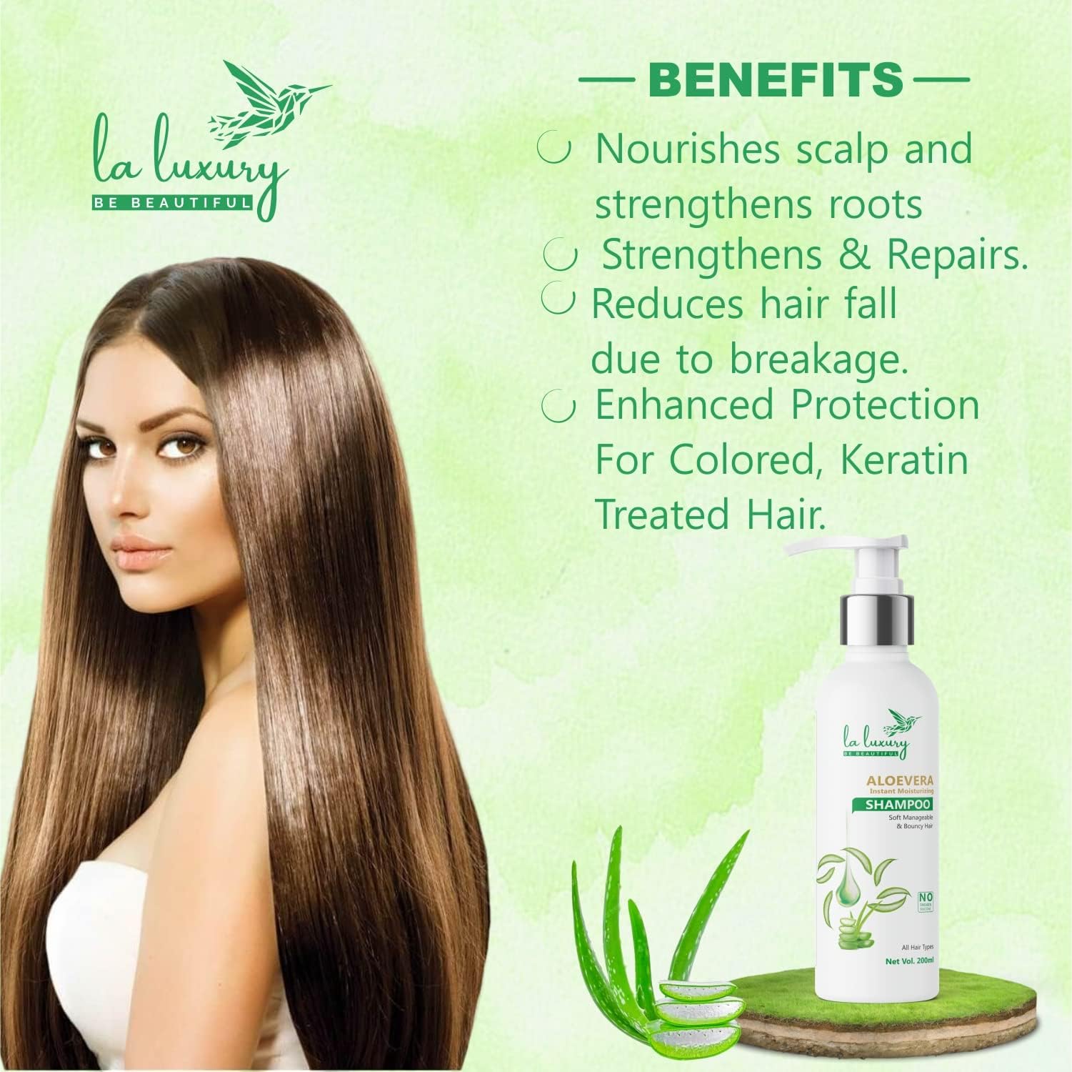 LA LUXURY Aloe Vera Hair Growth Shampoo - Strengthening & Repair Treatment for Hair Fall Control | Anti-Dandruff Formula | 300ml | Perfect for Daily Use & Damaged Hair Care